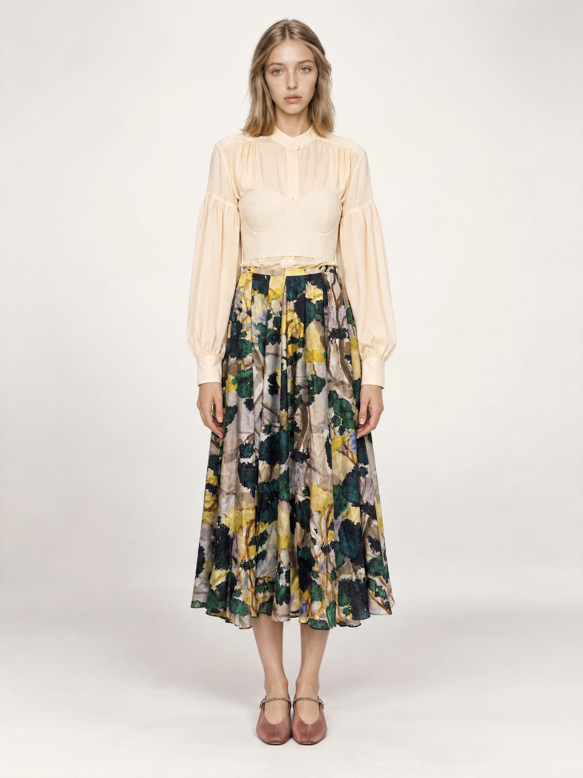 THE ELISE SKIRT/ PRINTED SILK TWILL /LTD. EDITION FOREST PRINT