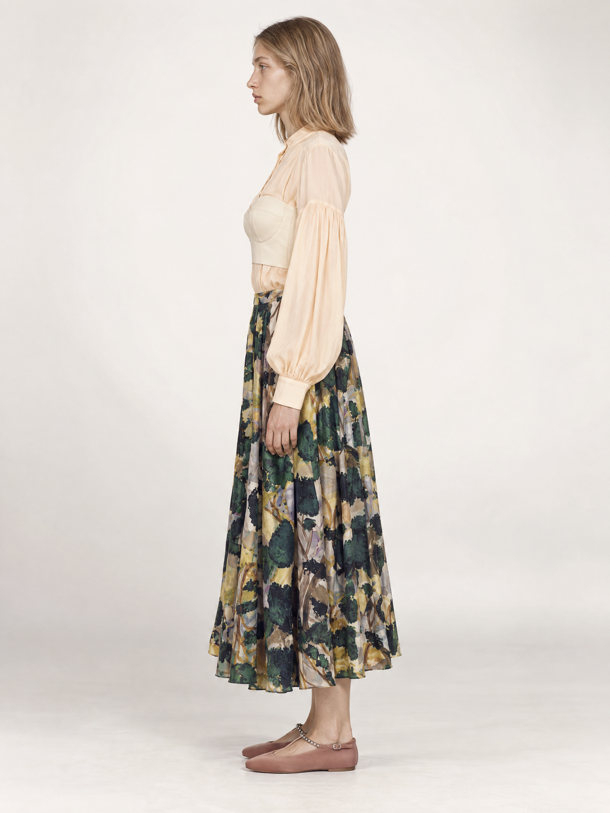 THE ELISE SKIRT/ PRINTED SILK TWILL /LTD. EDITION FOREST PRINT