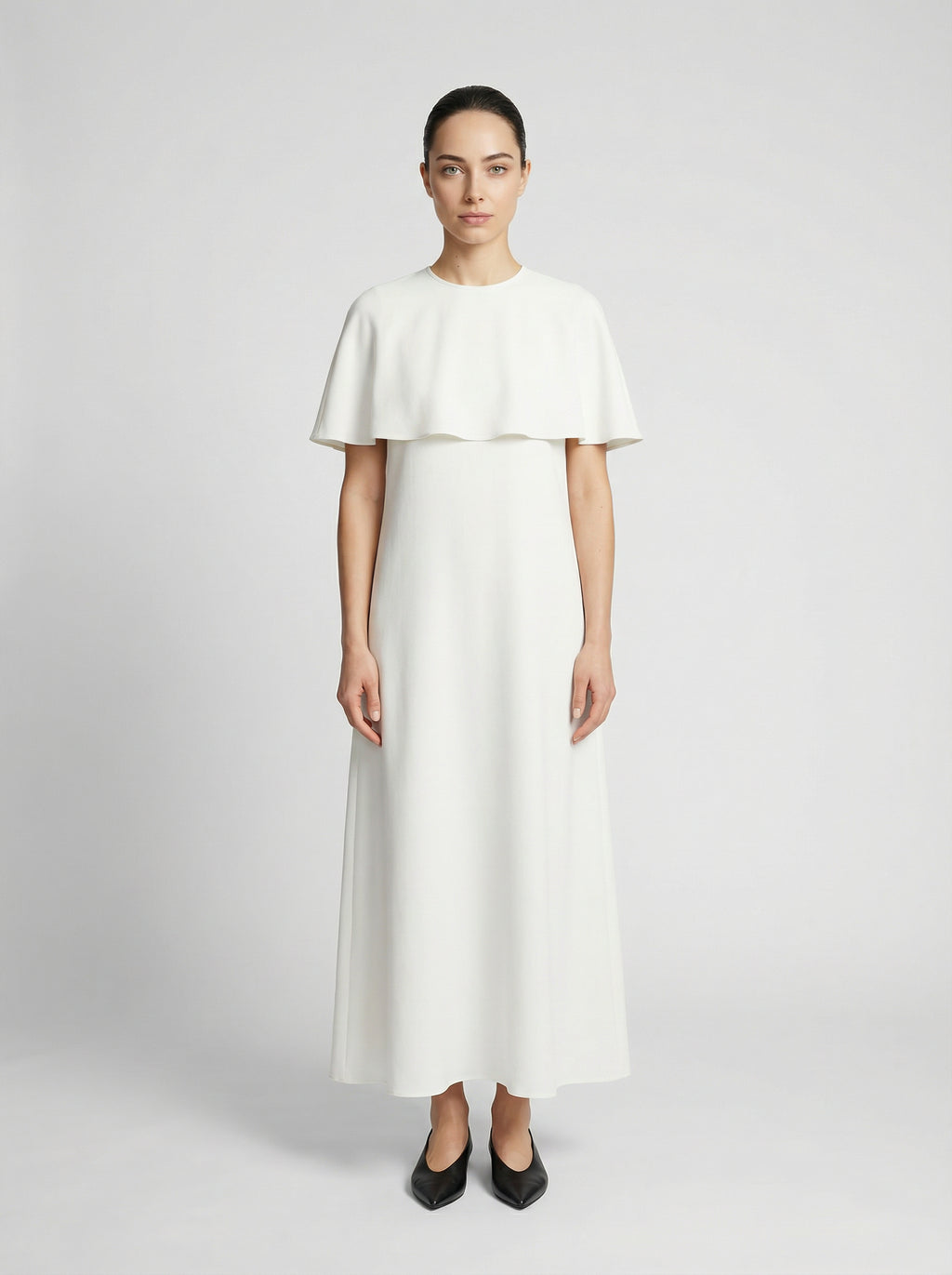 CAPELET DRESS /ORGANIC SILK CREPE DE CHINE/CREME