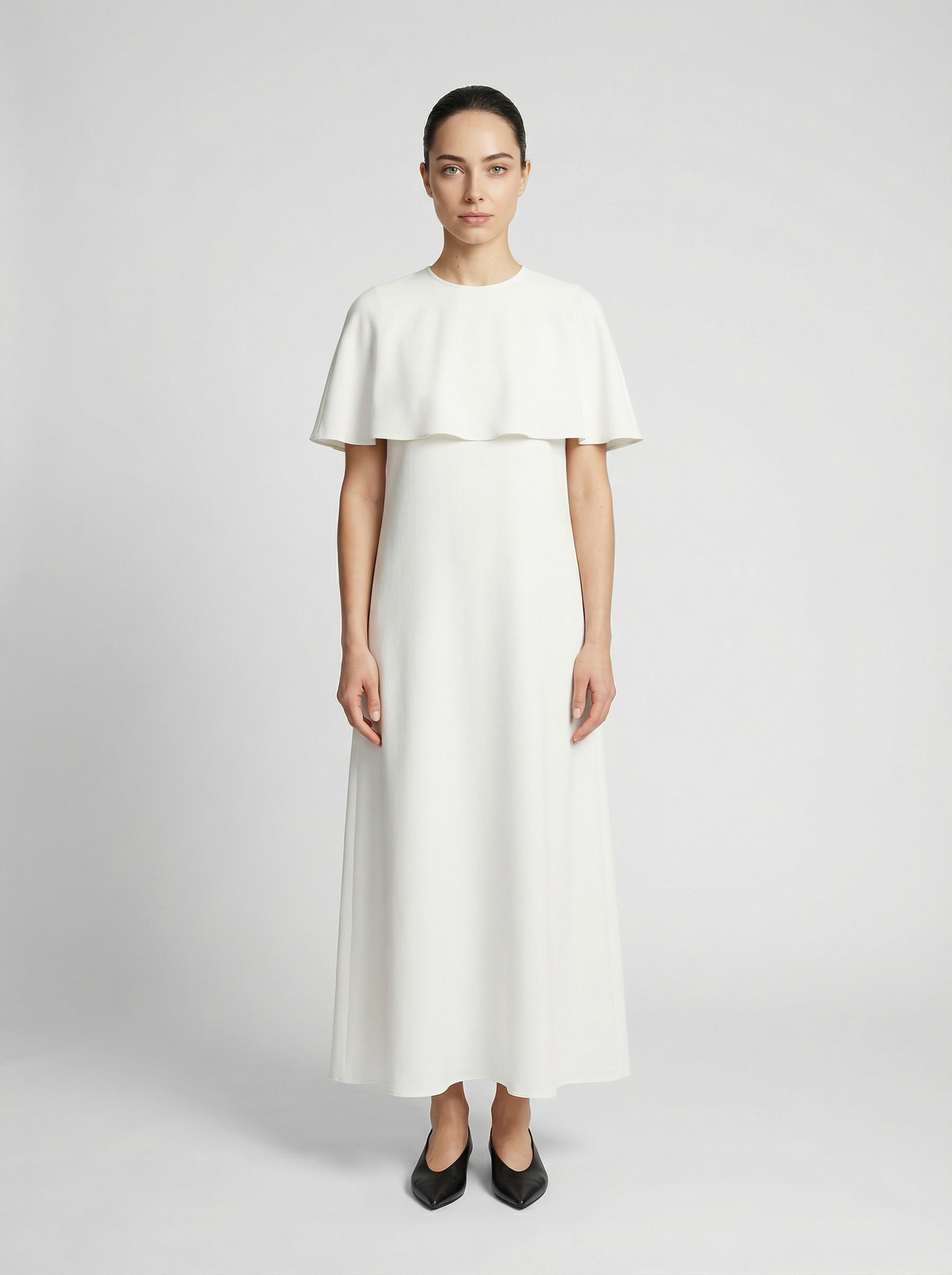 CAPELET DRESS /ORGANIC SILK CREPE DE CHINE/CREME