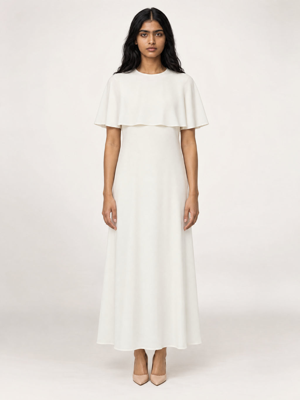 CAPELET DRESS /ORGANIC SILK CREPE DE CHINE/ CREME