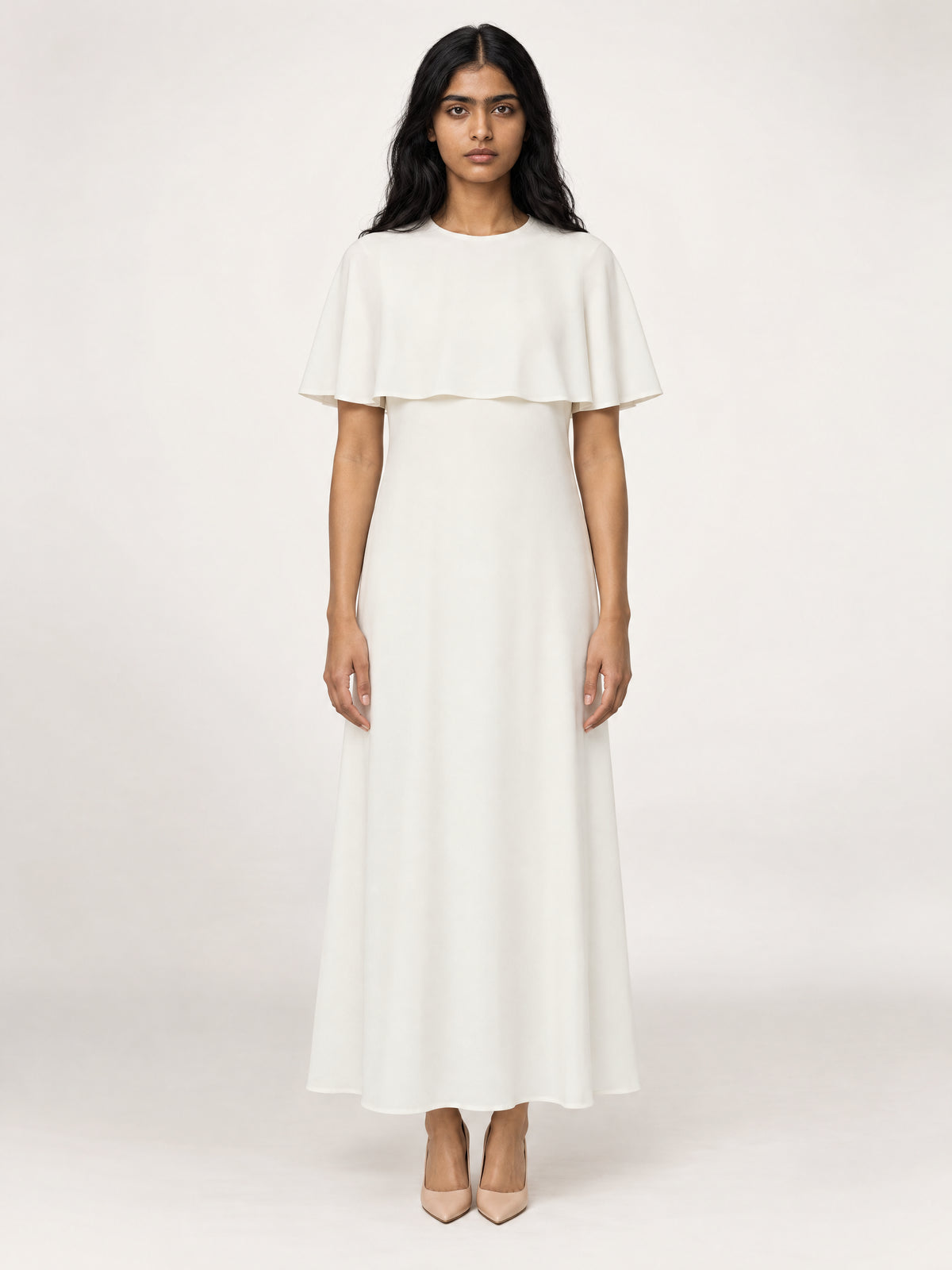CAPELET DRESS /ORGANIC SILK CREPE DE CHINE/ CREME