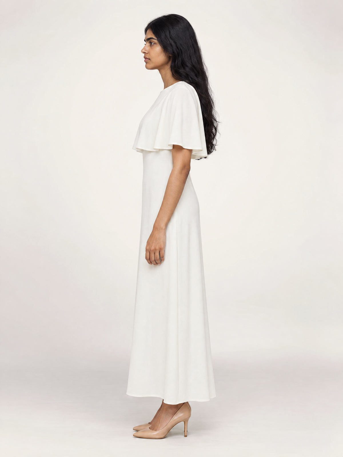 CAPELET DRESS /ORGANIC SILK CREPE DE CHINE/ CREME