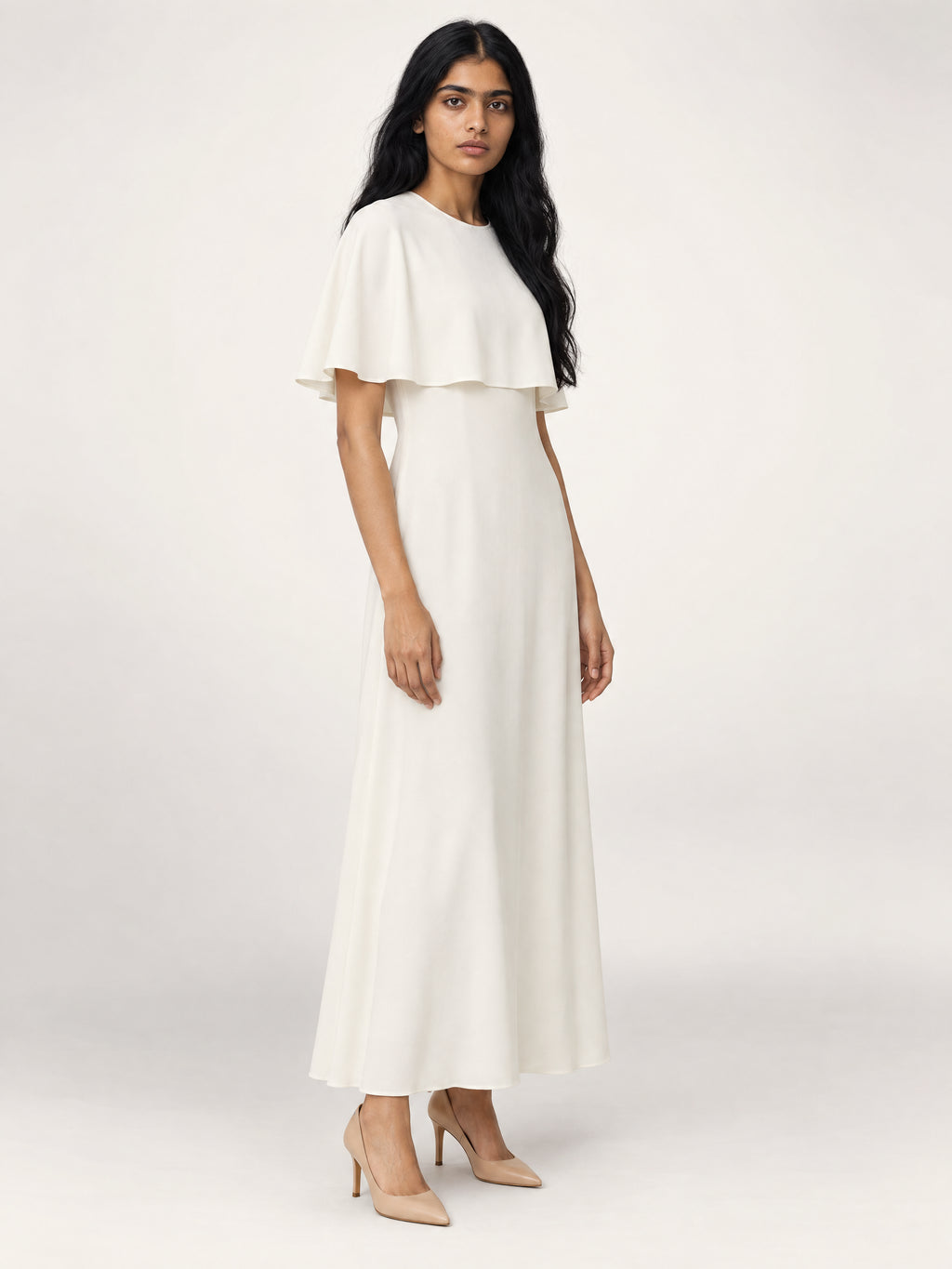 CAPELET DRESS /ORGANIC SILK CREPE DE CHINE/ CREME