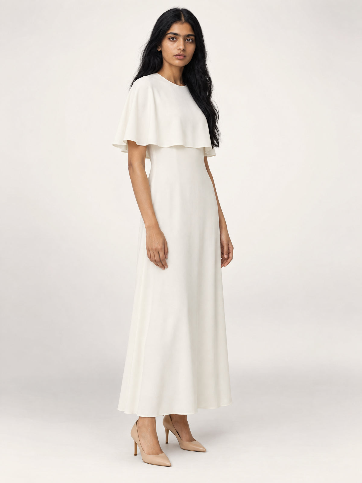 CAPELET DRESS /ORGANIC SILK CREPE DE CHINE/ CREME