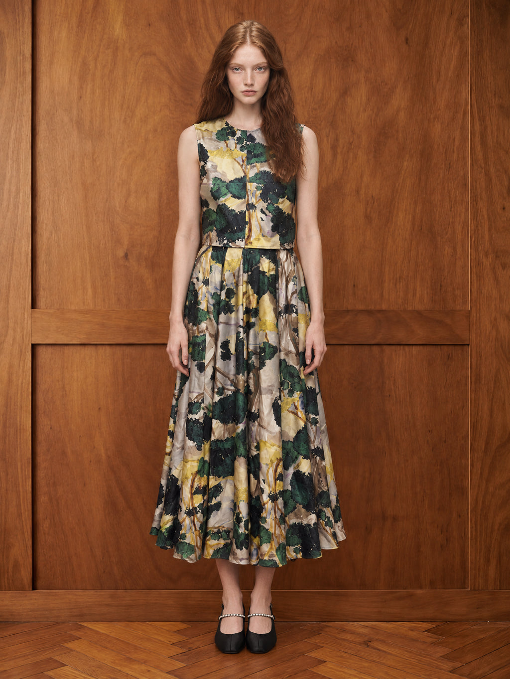 THE SLOPER TOP/ PRINTED SILK TWILL /LTD. EDITION DARK FOREST
