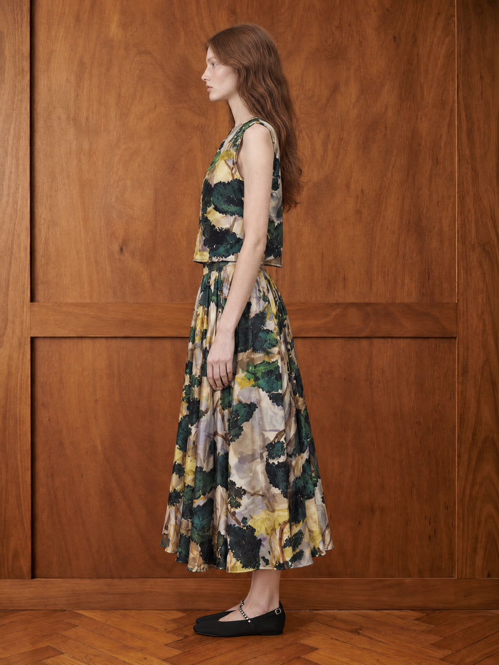 THE SLOPER TOP/ PRINTED SILK TWILL /LTD. EDITION DARK FOREST