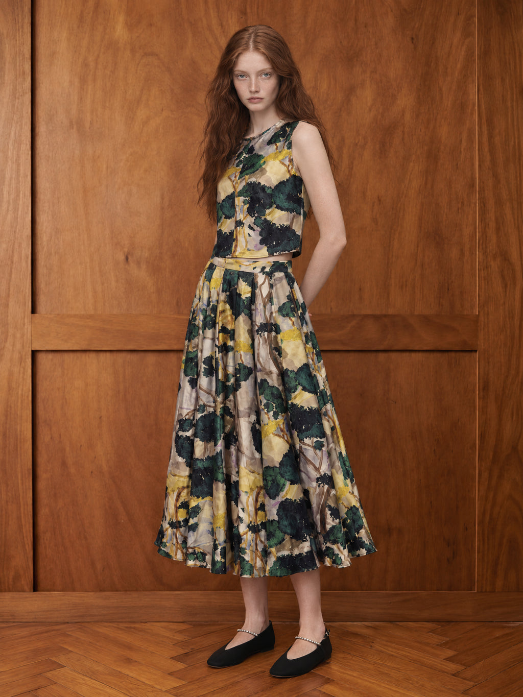 THE SLOPER TOP/ PRINTED SILK TWILL /LTD. EDITION DARK FOREST