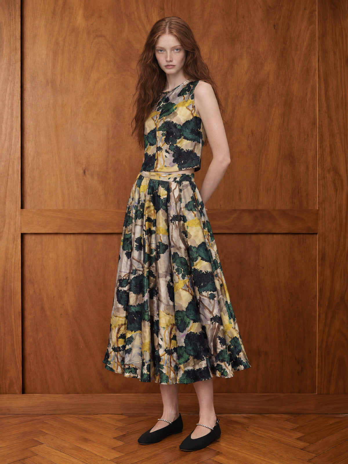 THE SLOPER TOP/ PRINTED SILK TWILL /LTD. EDITION DARK FOREST