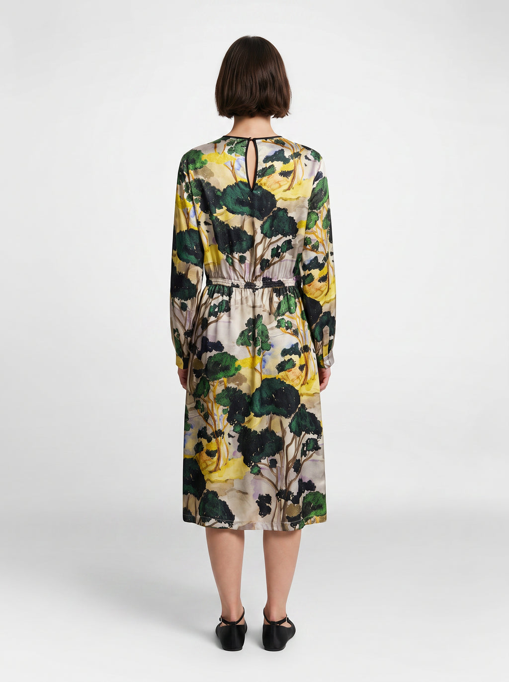 TAMSIN DRESS/ PRINTED SILK TWILL /LTD. EDITION DARK FOREST
