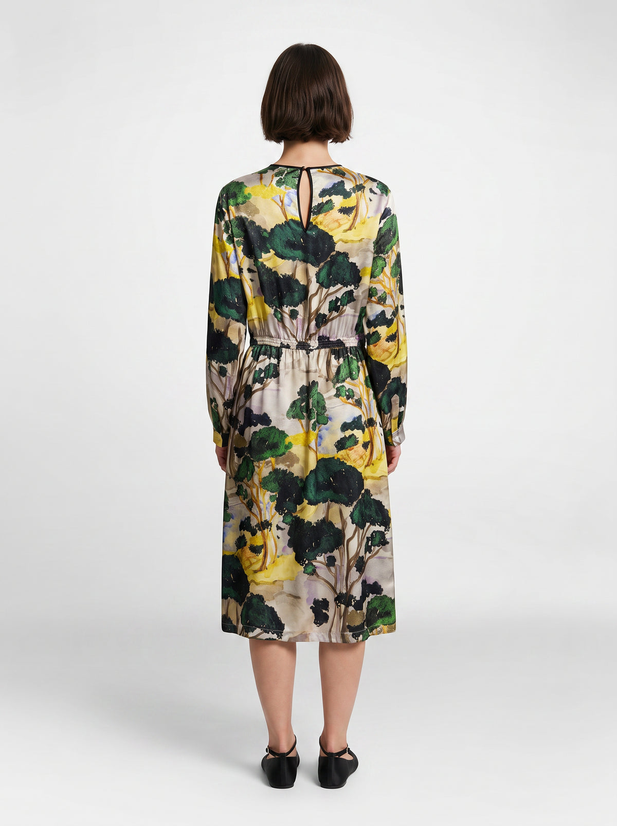 TAMSIN DRESS/ PRINTED SILK TWILL /LTD. EDITION DARK FOREST