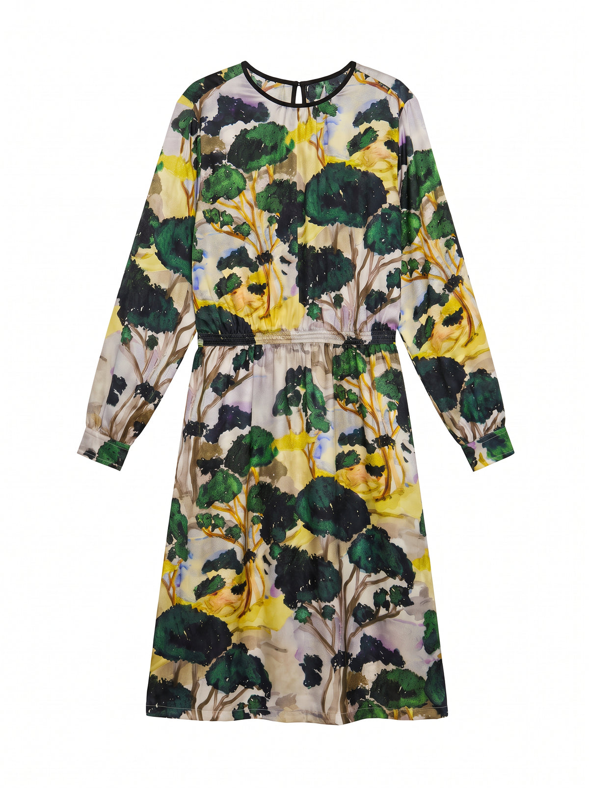 TAMSIN DRESS/ PRINTED SILK TWILL /LTD. EDITION DARK FOREST