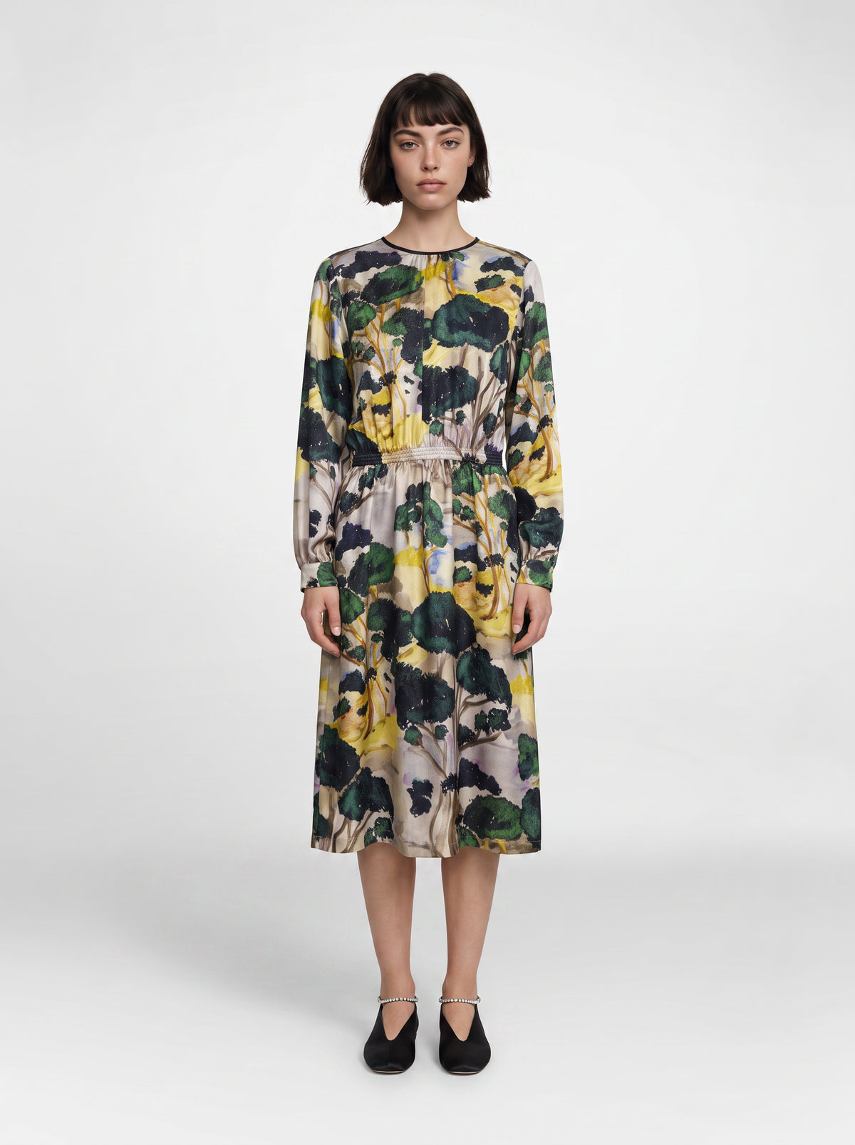TAMSIN DRESS/ PRINTED SILK TWILL /LTD. EDITION DARK FOREST