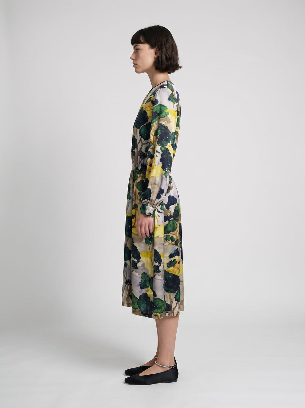 TAMSIN DRESS/ PRINTED SILK TWILL /LTD. EDITION DARK FOREST