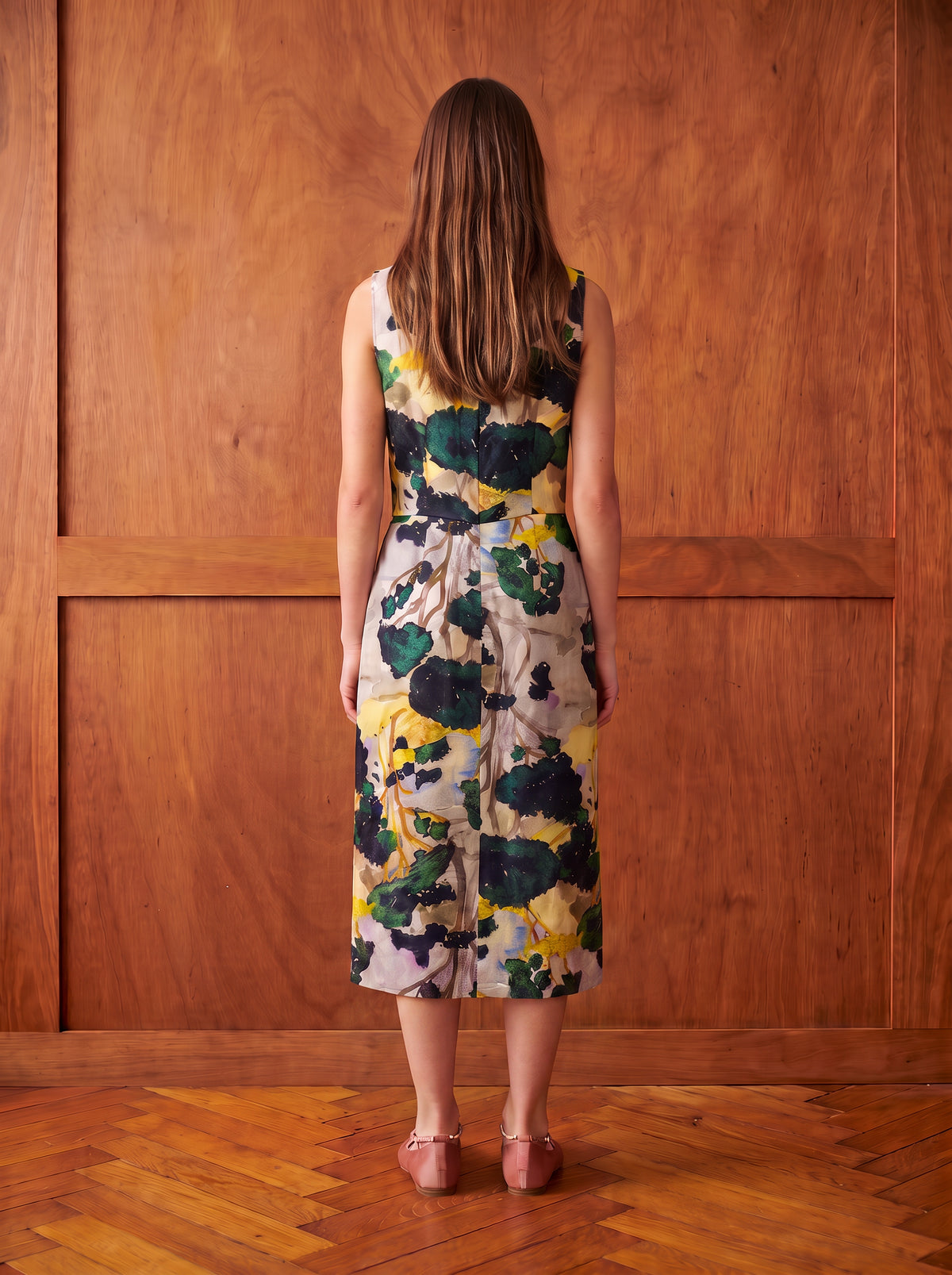 THE SLOPER DRESS/ PRINTED SILK TWILL /LTD. EDITION DARK FOREST