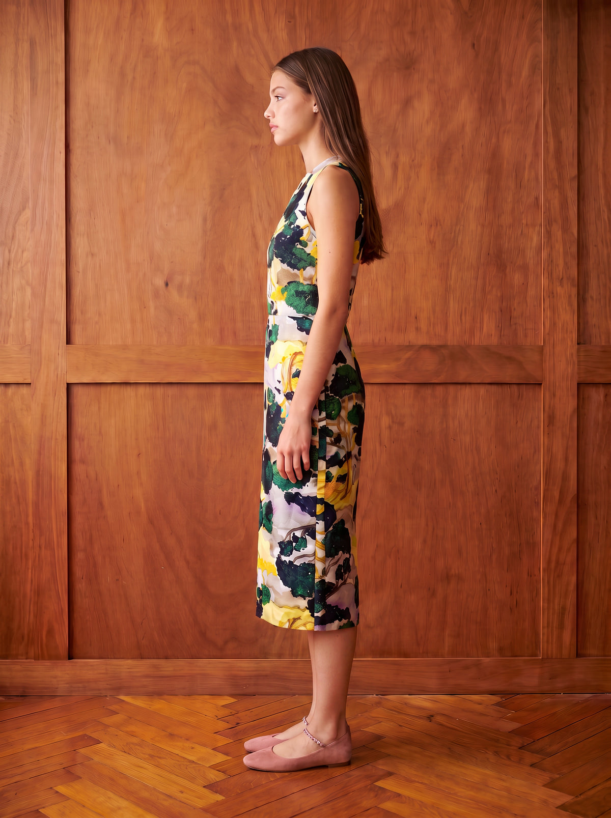 THE SLOPER DRESS/ PRINTED SILK TWILL /LTD. EDITION DARK FOREST