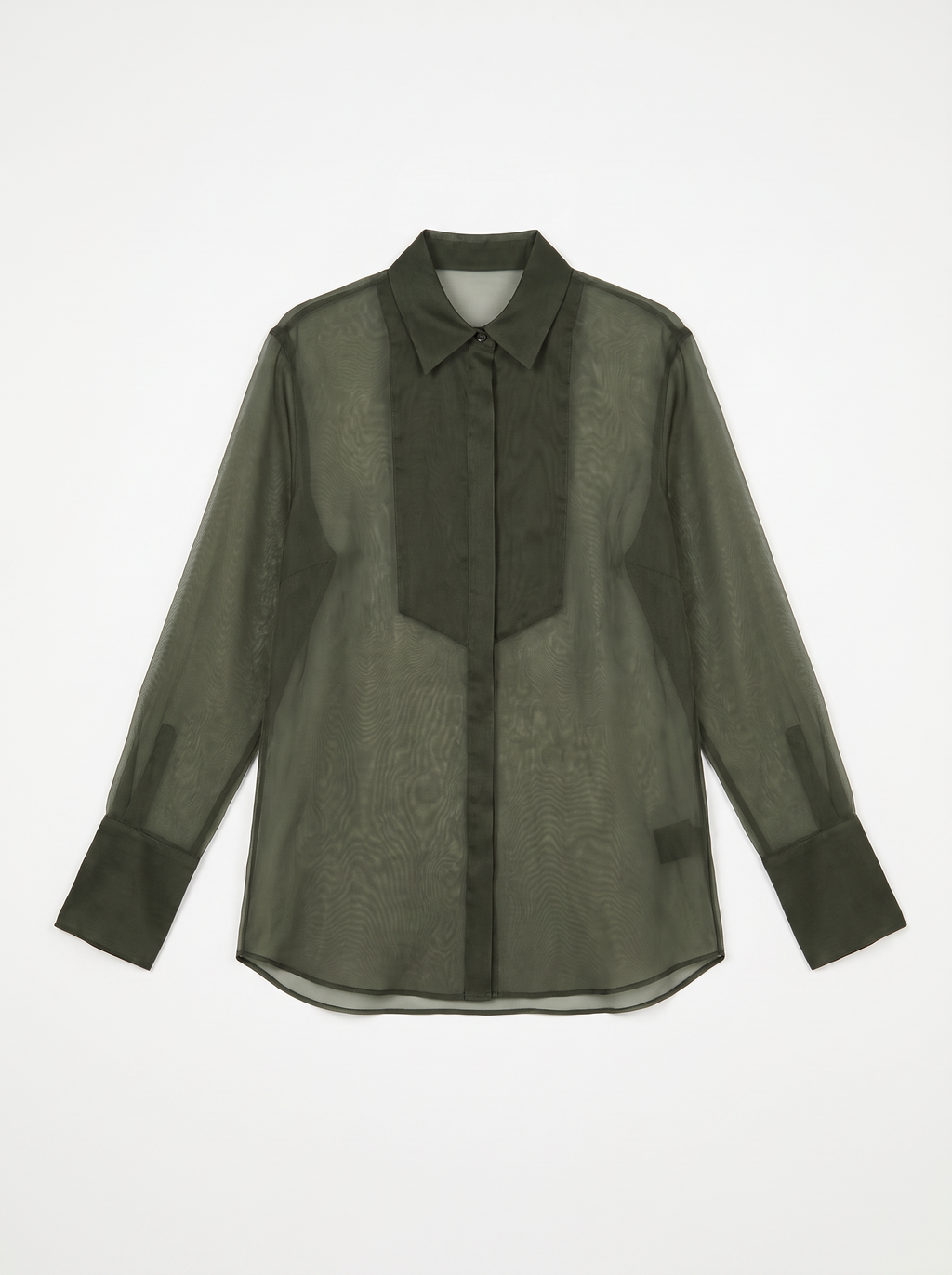 TUXIDO SHIRT / ORGANIC SILK ORGANZA / FOREST