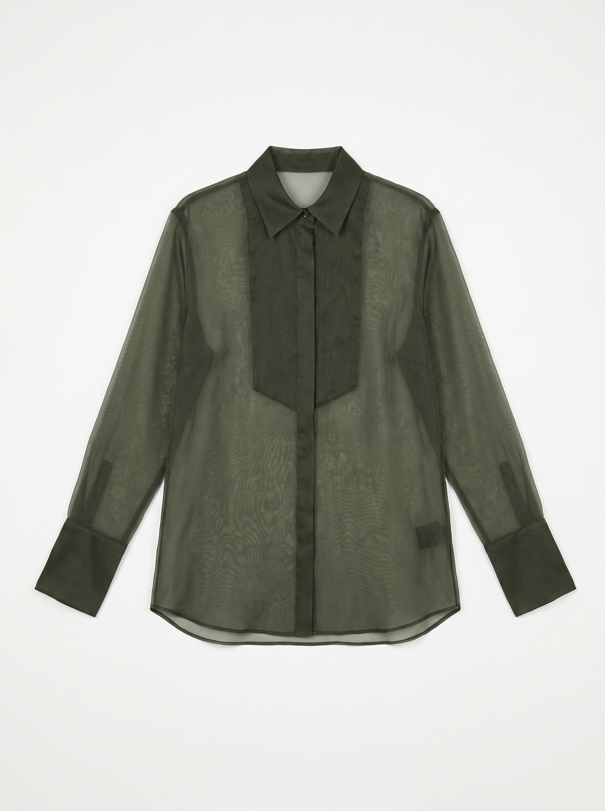 TUXIDO SHIRT / ORGANIC SILK ORGANZA / FOREST