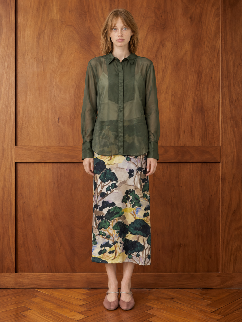 TUXIDO SHIRT / ORGANIC SILK ORGANZA / FOREST
