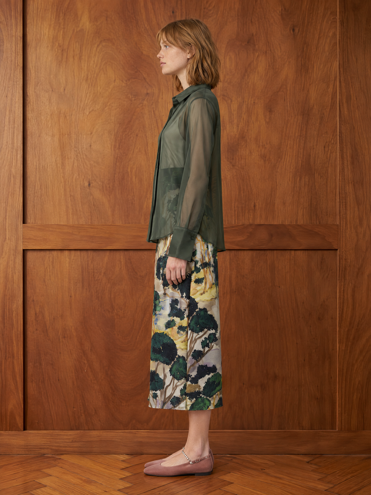 TUXIDO SHIRT / ORGANIC SILK ORGANZA / FOREST