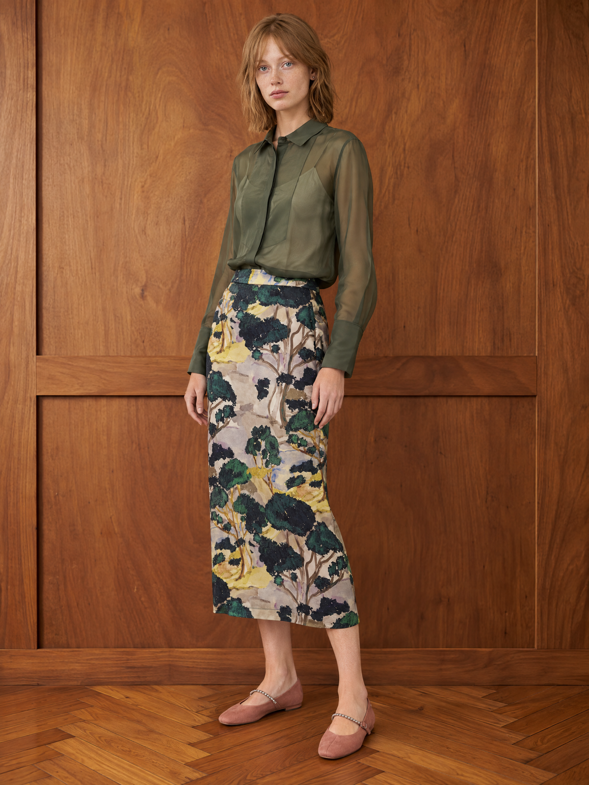 TUXIDO SHIRT / ORGANIC SILK ORGANZA / FOREST