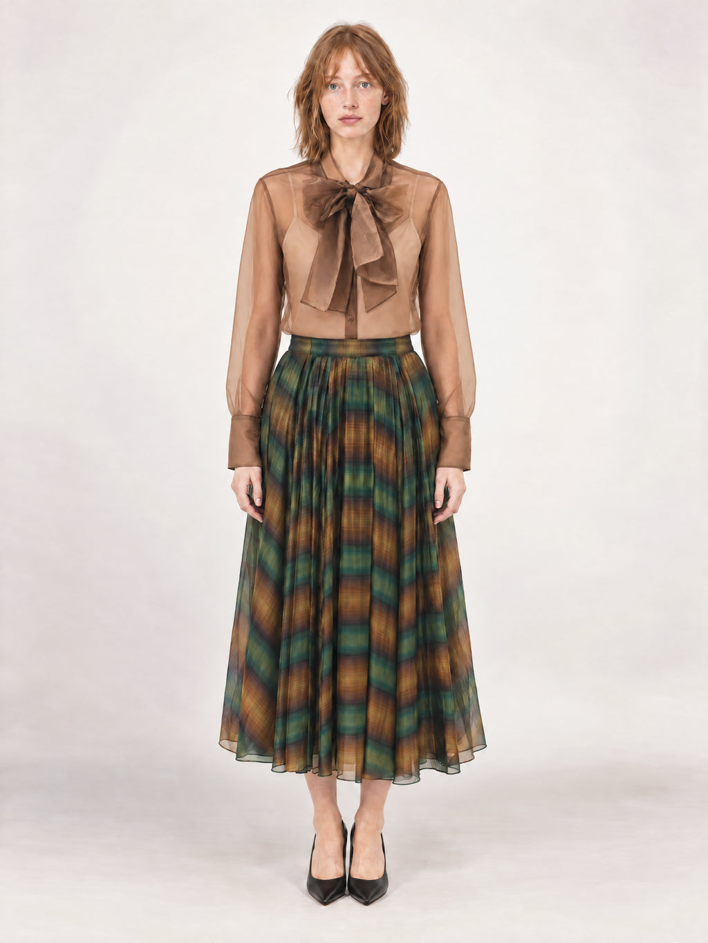 THE ELISE SKIRT/ YARN DYED OMBRE ORGANZA /LTD. EDITION OLIVE OMBRE