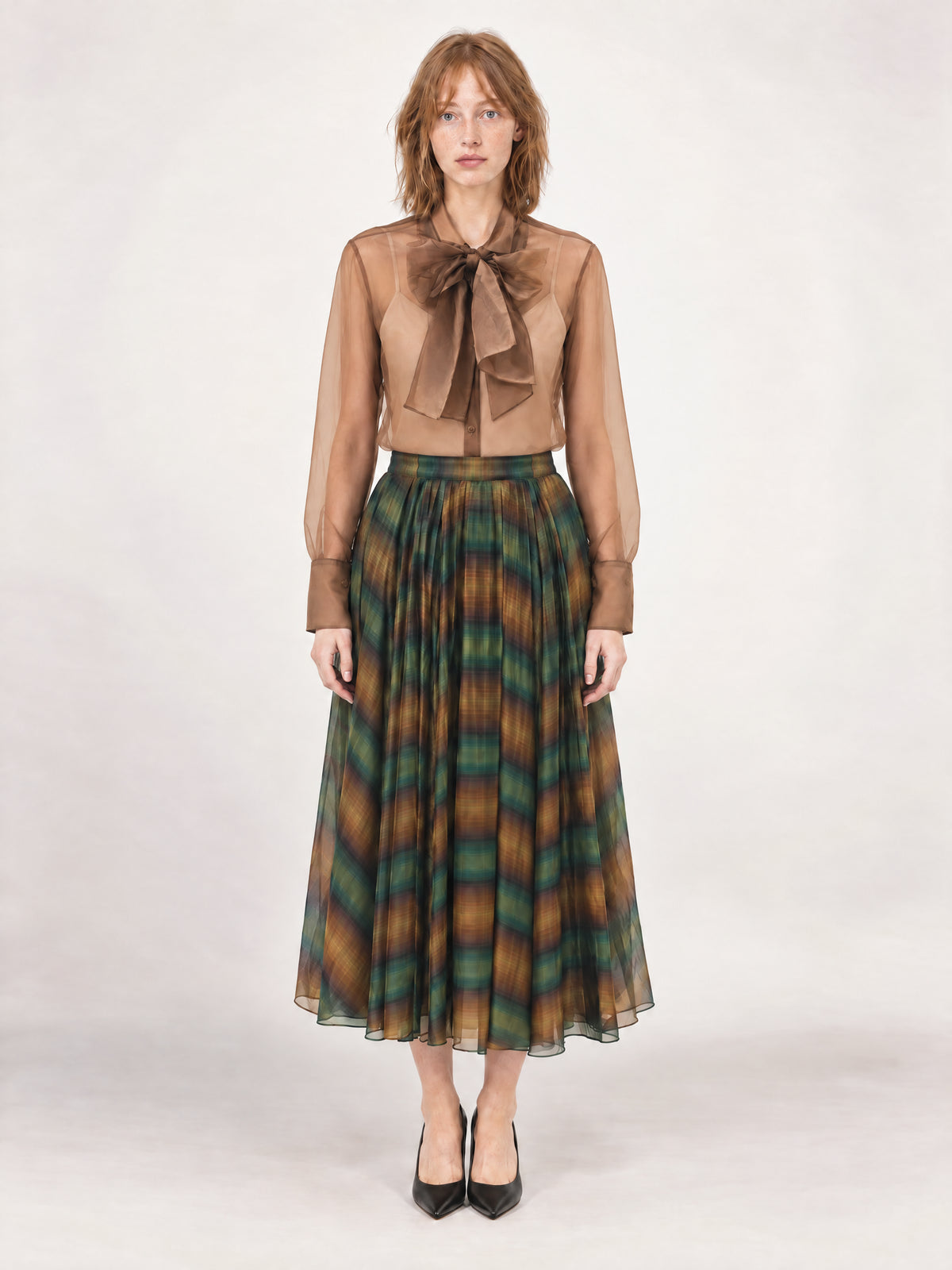 THE ELISE SKIRT/ YARN DYED OMBRE ORGANZA /LTD. EDITION OLIVE OMBRE