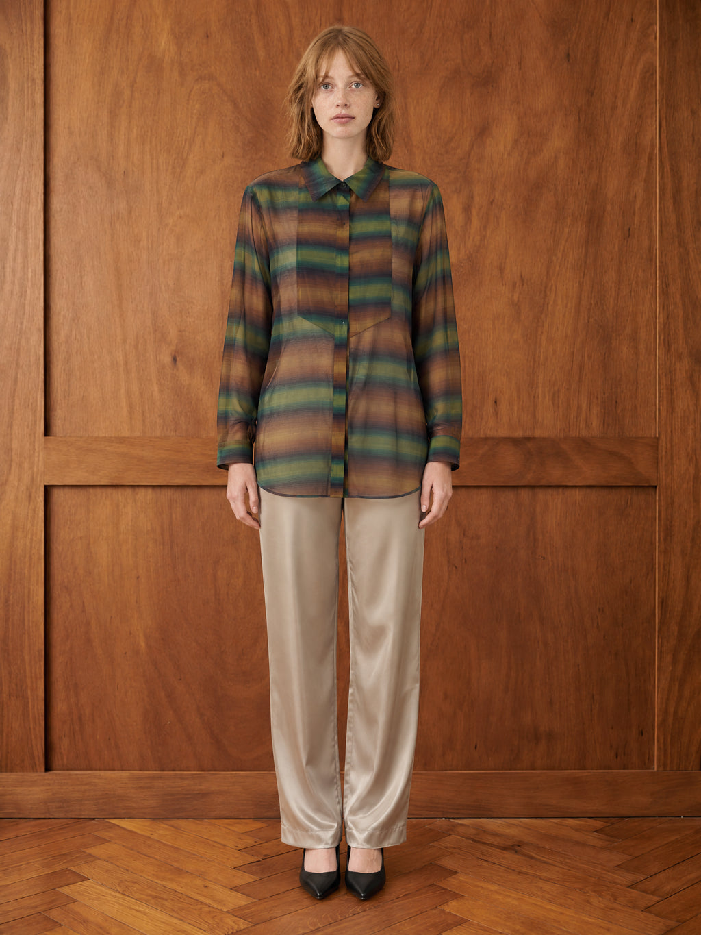 TUXIDO SHIRT / YARN DYED OMBRE ORGANZA /LTD. EDITION OLIVE OMBRE