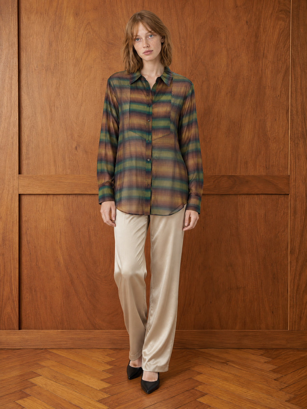 TUXIDO SHIRT / YARN DYED OMBRE ORGANZA /LTD. EDITION OLIVE OMBRE