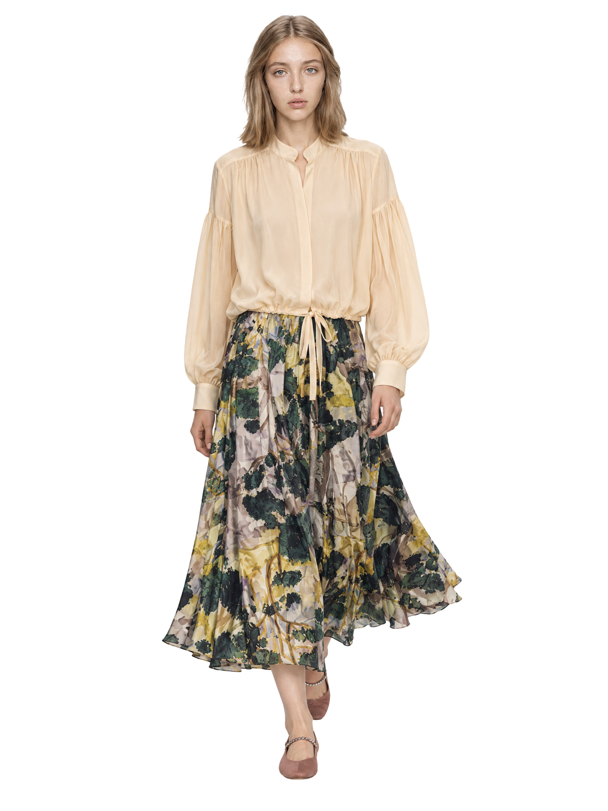 THE ELISE SKIRT/ PRINTED SILK TWILL /LTD. EDITION DARK FOREST
