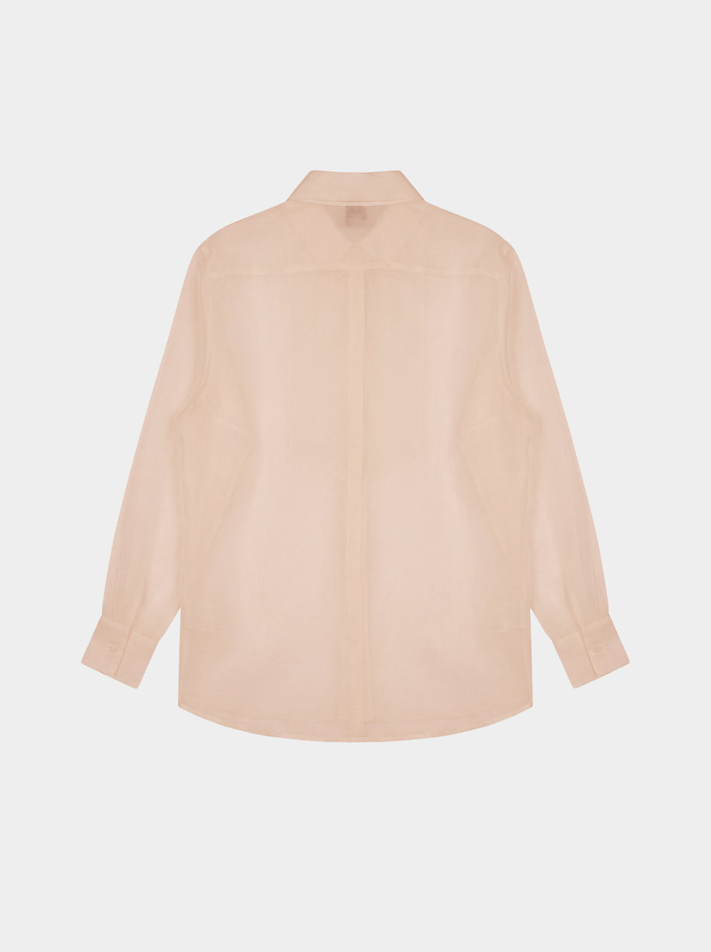 blush pink organza blouse on a light gray background back view