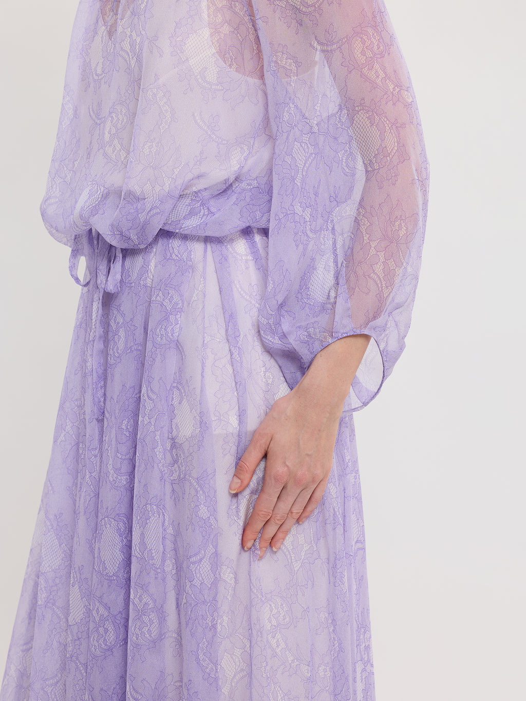 PLEATED SKIRT / PRINTED ORGANIC SILK CHIFFON / LILAC LACE PRINT