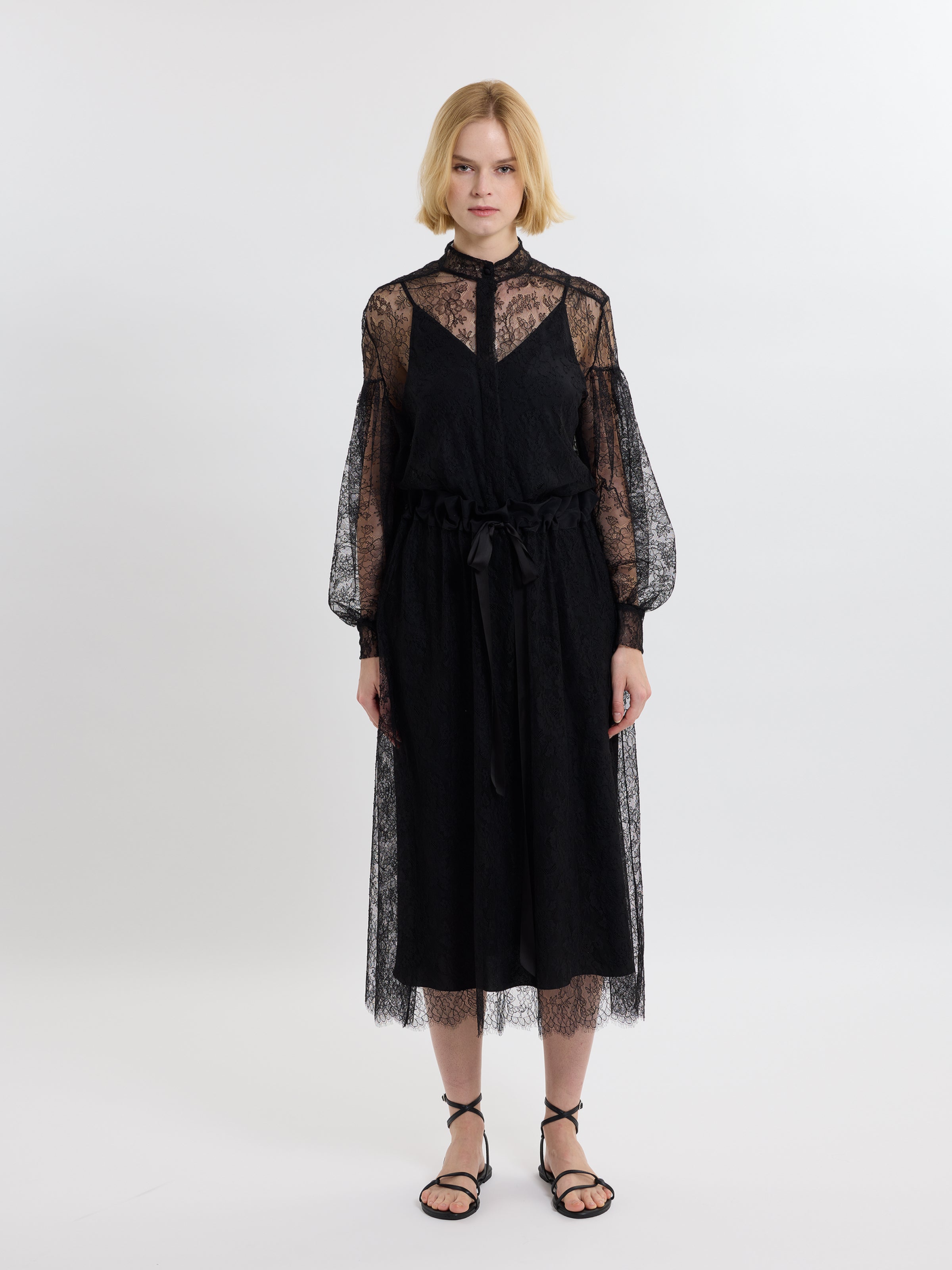 GATHERED RUFFLE SKIRT / CHANTILLY LACE / BLACK