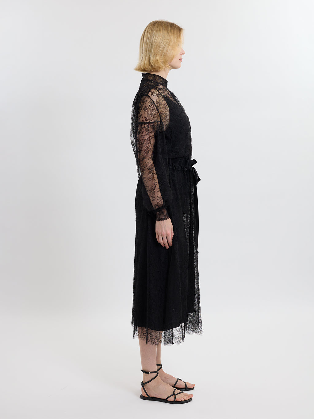 GATHERED RUFFLE SKIRT / CHANTILLY LACE / BLACK