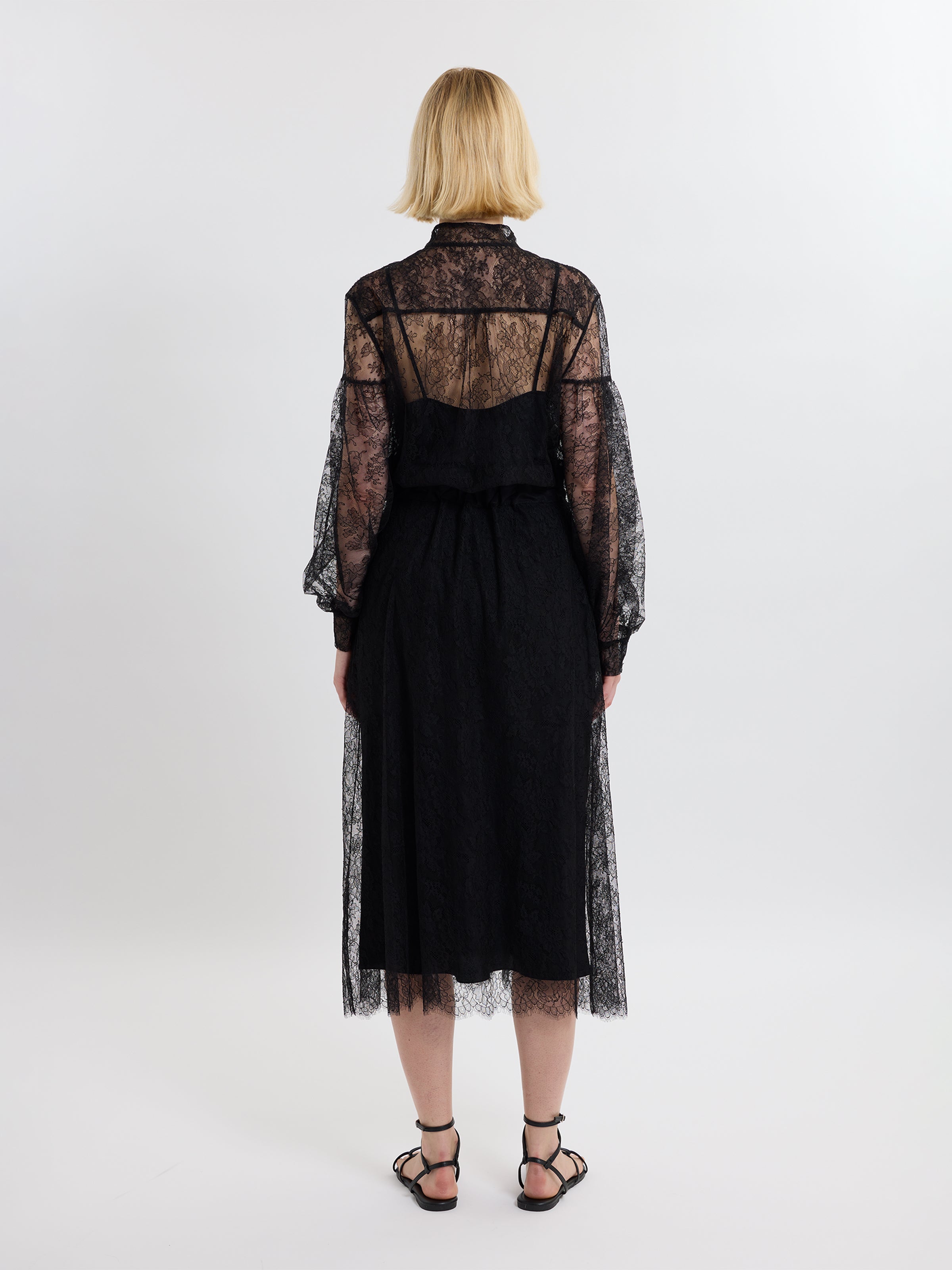 GATHERED RUFFLE SKIRT / CHANTILLY LACE / BLACK