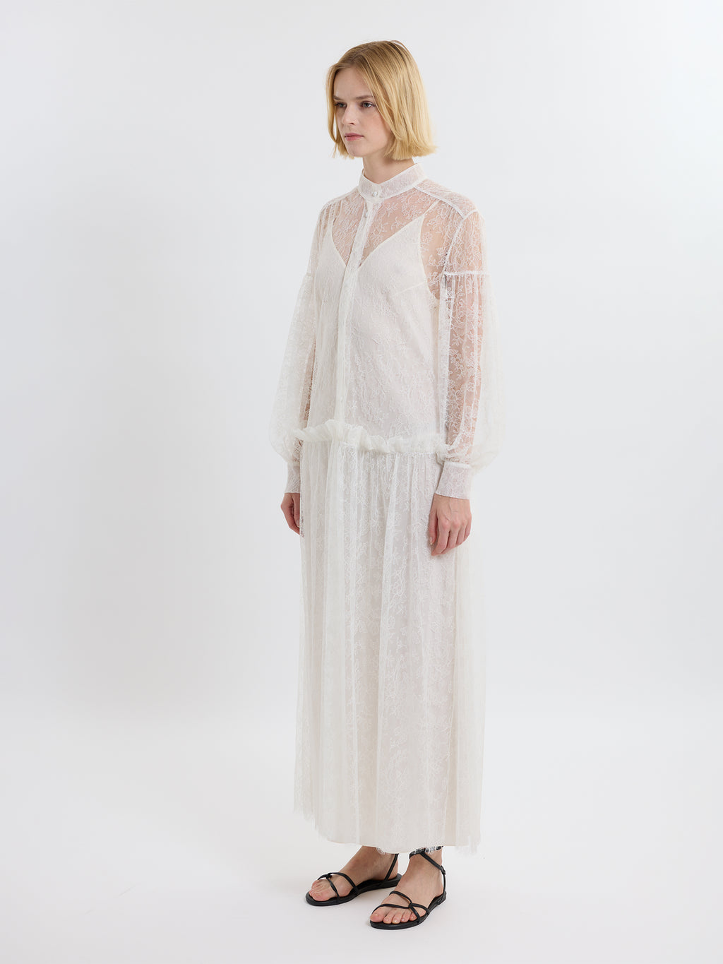 LIBERTY LACE DRESS /FRENCH CHANTILLY LACE / GREIGE