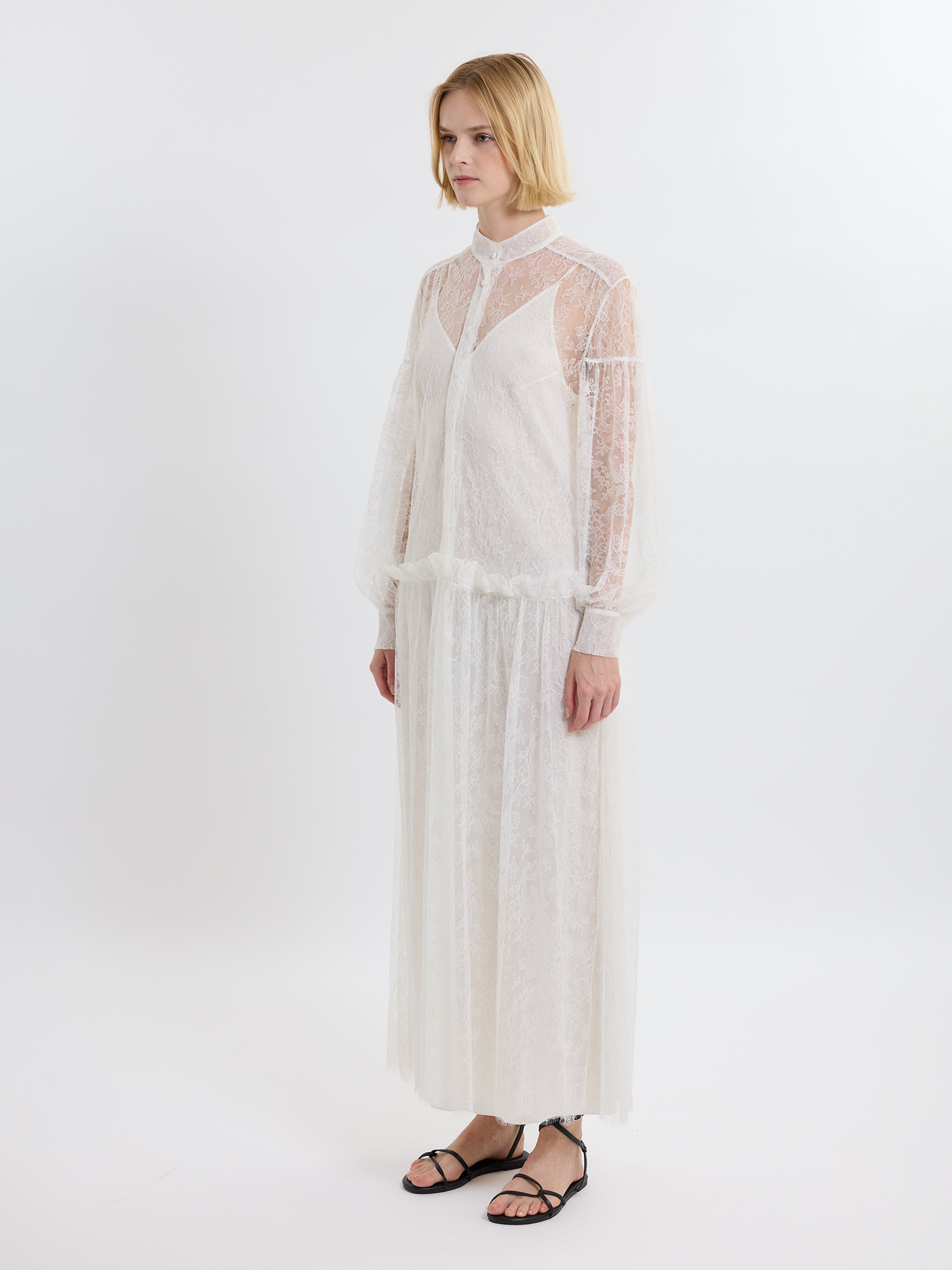 LIBERTY LACE DRESS /FRENCH CHANTILLY LACE / GREIGE
