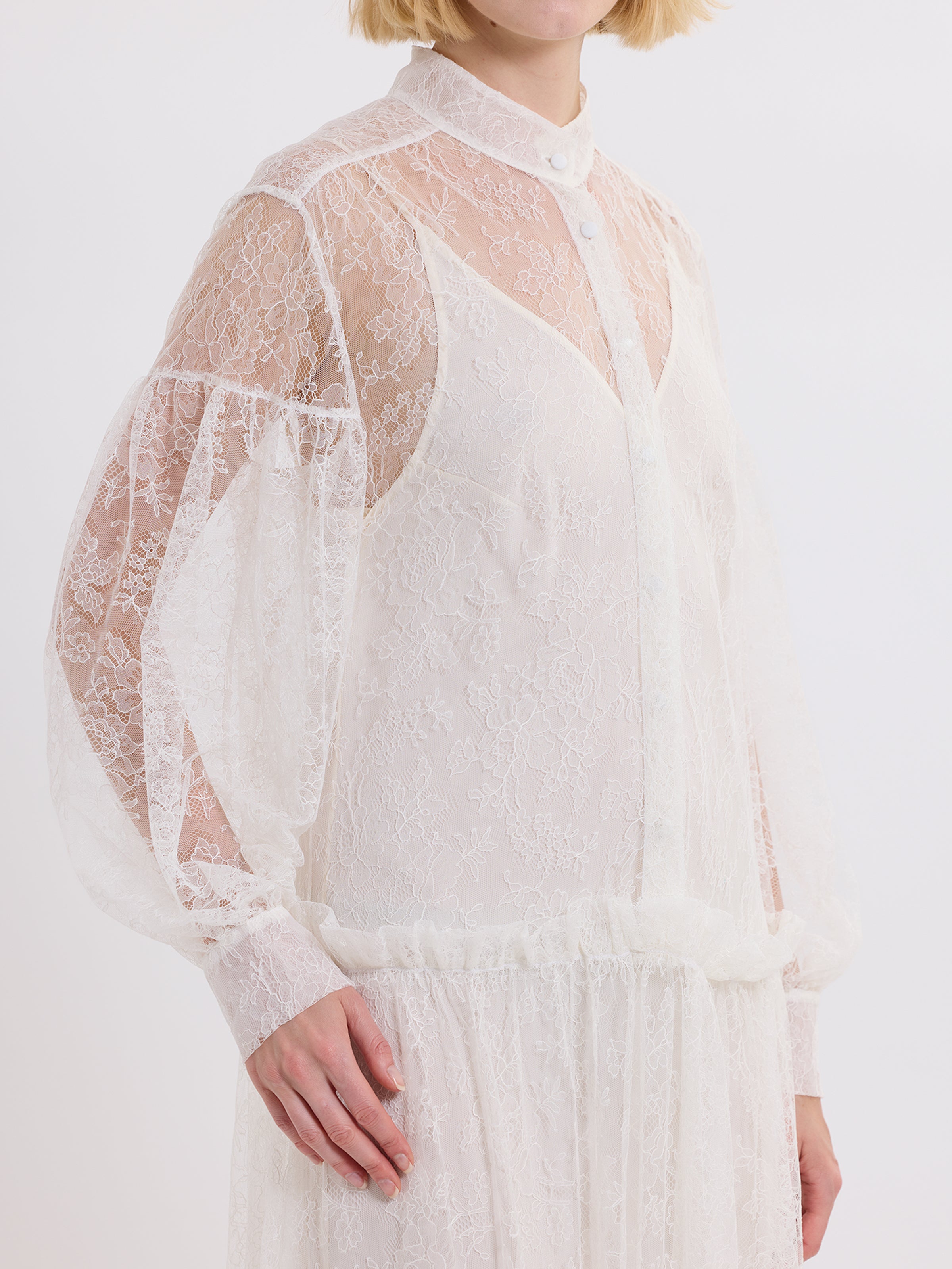 LIBERTY LACE DRESS /FRENCH CHANTILLY LACE / GREIGE