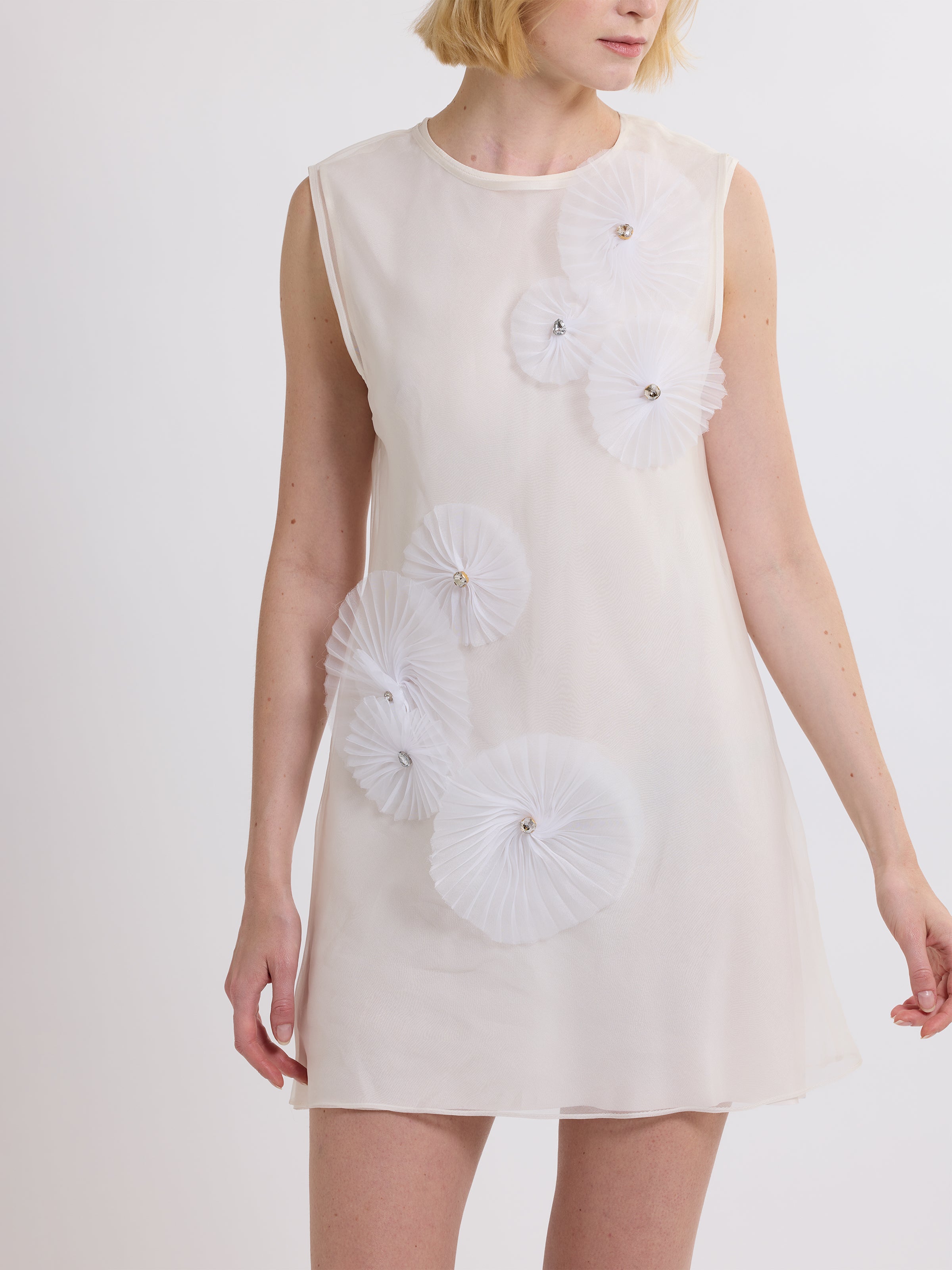 VICTORIA FAN MINI DRESS / ORGANIC SILK ORGANZA/GREIGE