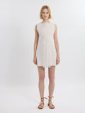 PLEATED MINI DRESS / ORGANIC SILK ORGANZA/ GREIGE