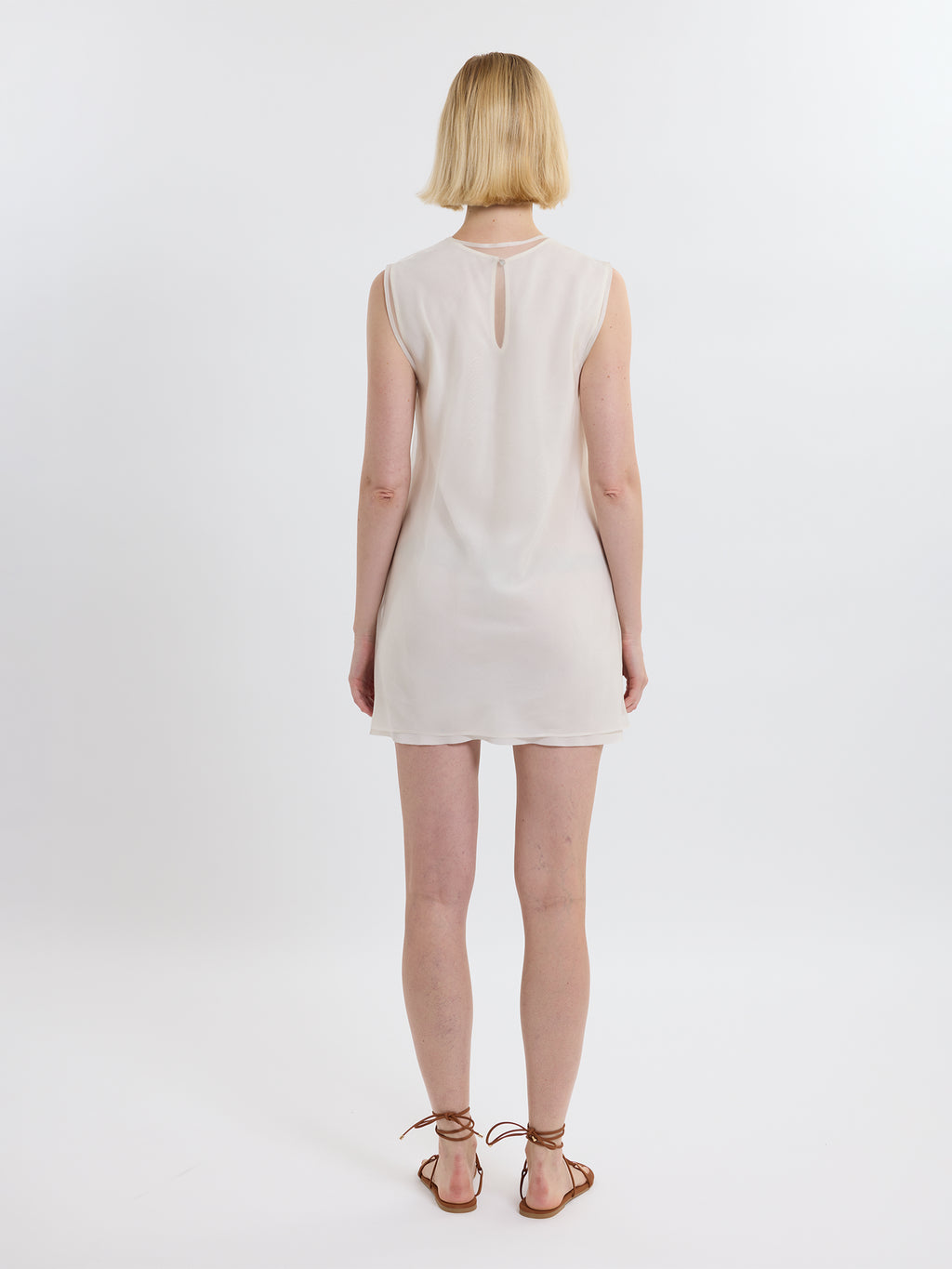 PLEATED MINI DRESS / ORGANIC SILK ORGANZA/ GREIGE