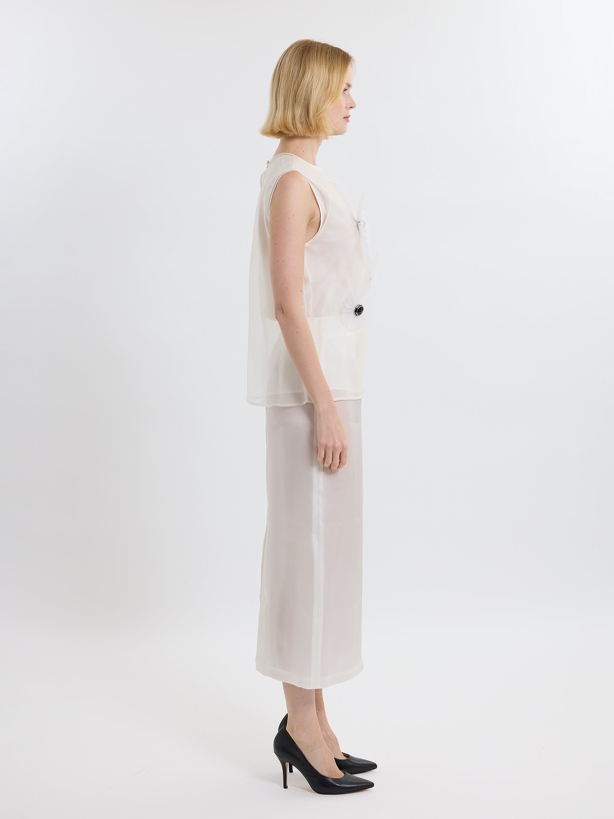 VICTORIA FAN TOP / ORGANIC SILK ORGANZA / GREIGE / LIMITED EDITION