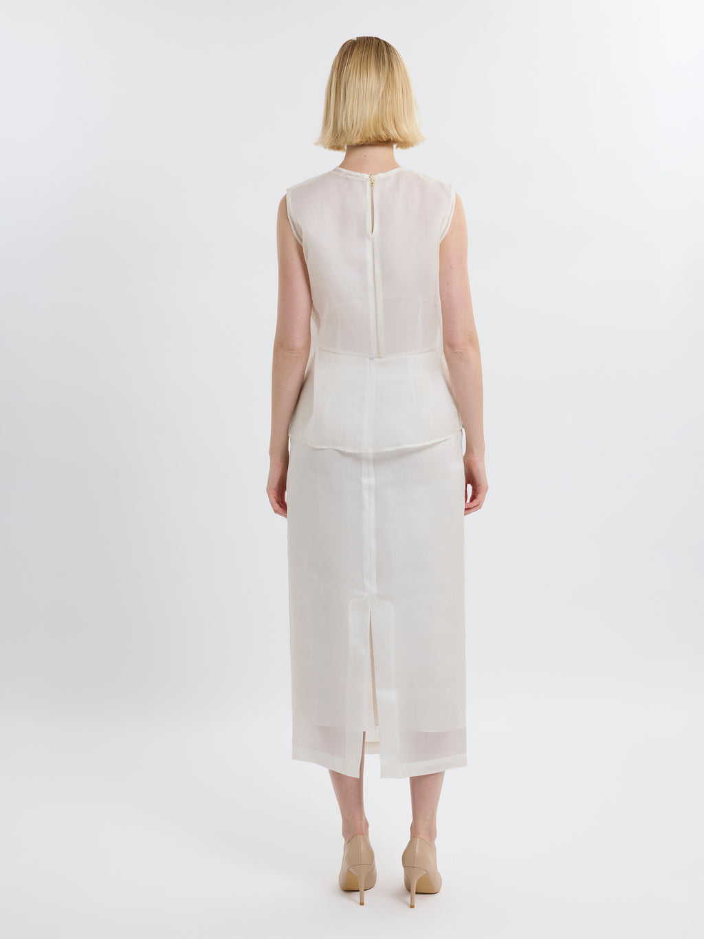 PLEATED TOP / ORGANIC SILK ORGANZA/ GREIGE