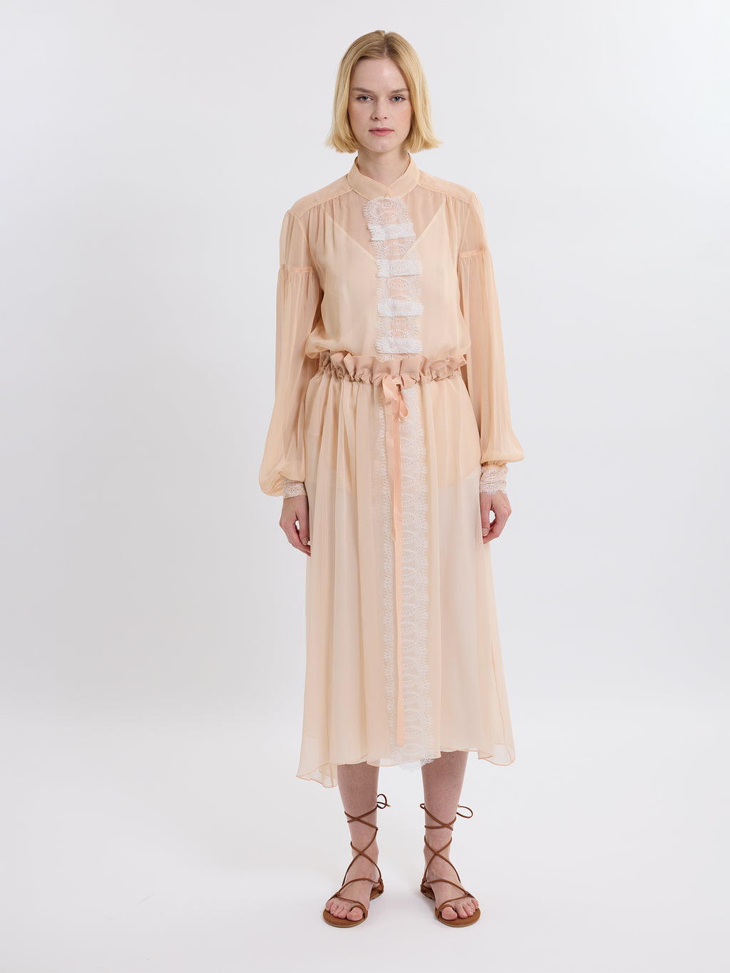 GATHERED RUFFLE SKIRT / ORGANIC SILK CHIFFON / BLUSH