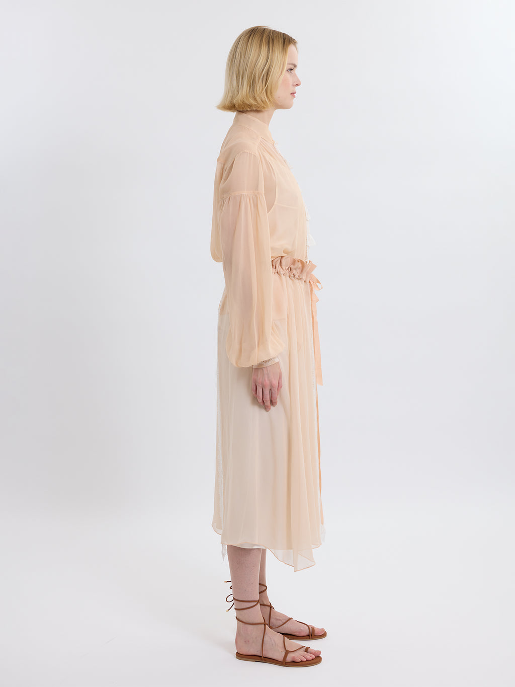 GATHERED RUFFLE SKIRT / ORGANIC SILK CHIFFON / BLUSH