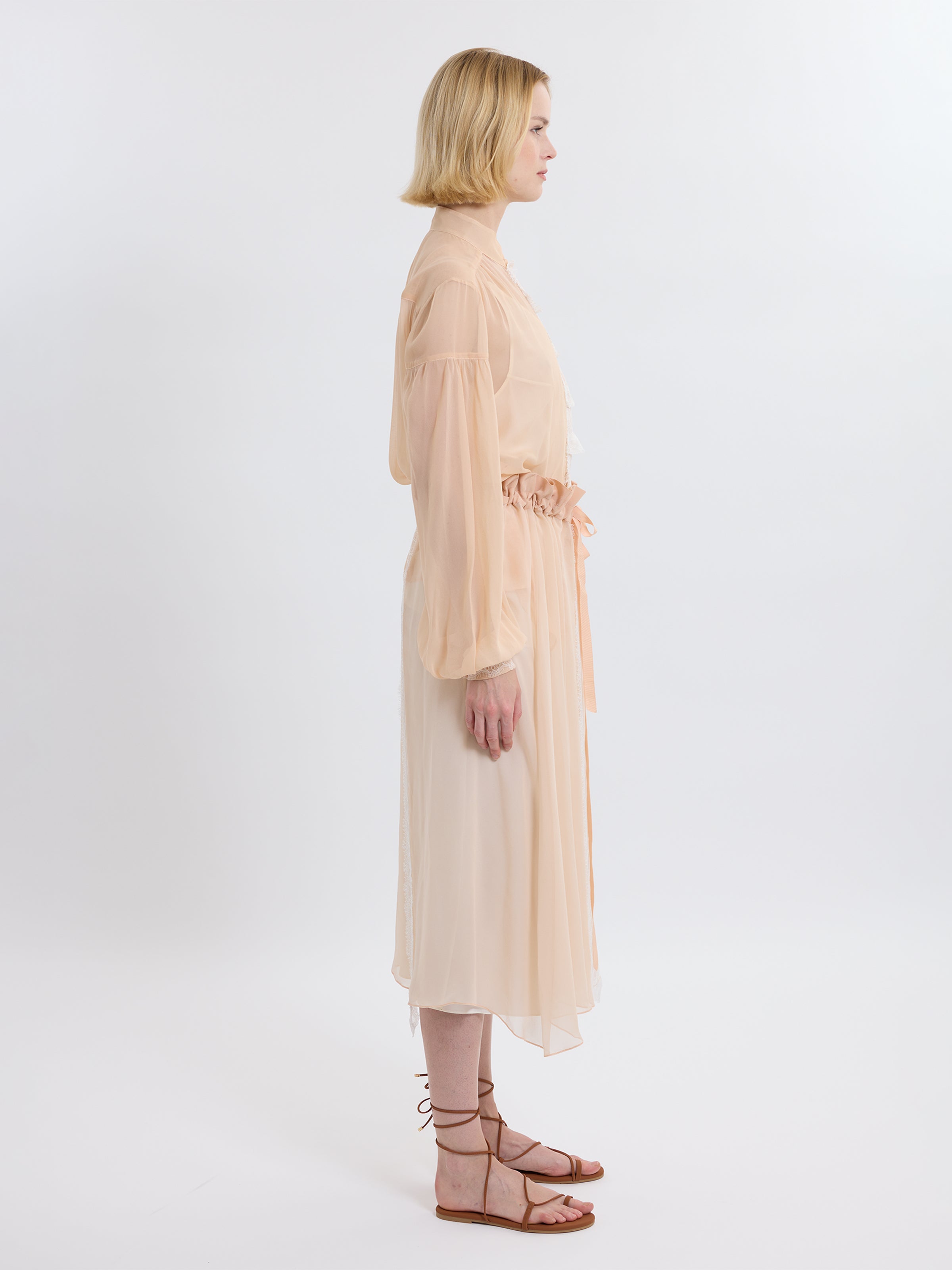 GATHERED RUFFLE SKIRT / ORGANIC SILK CHIFFON / BLUSH