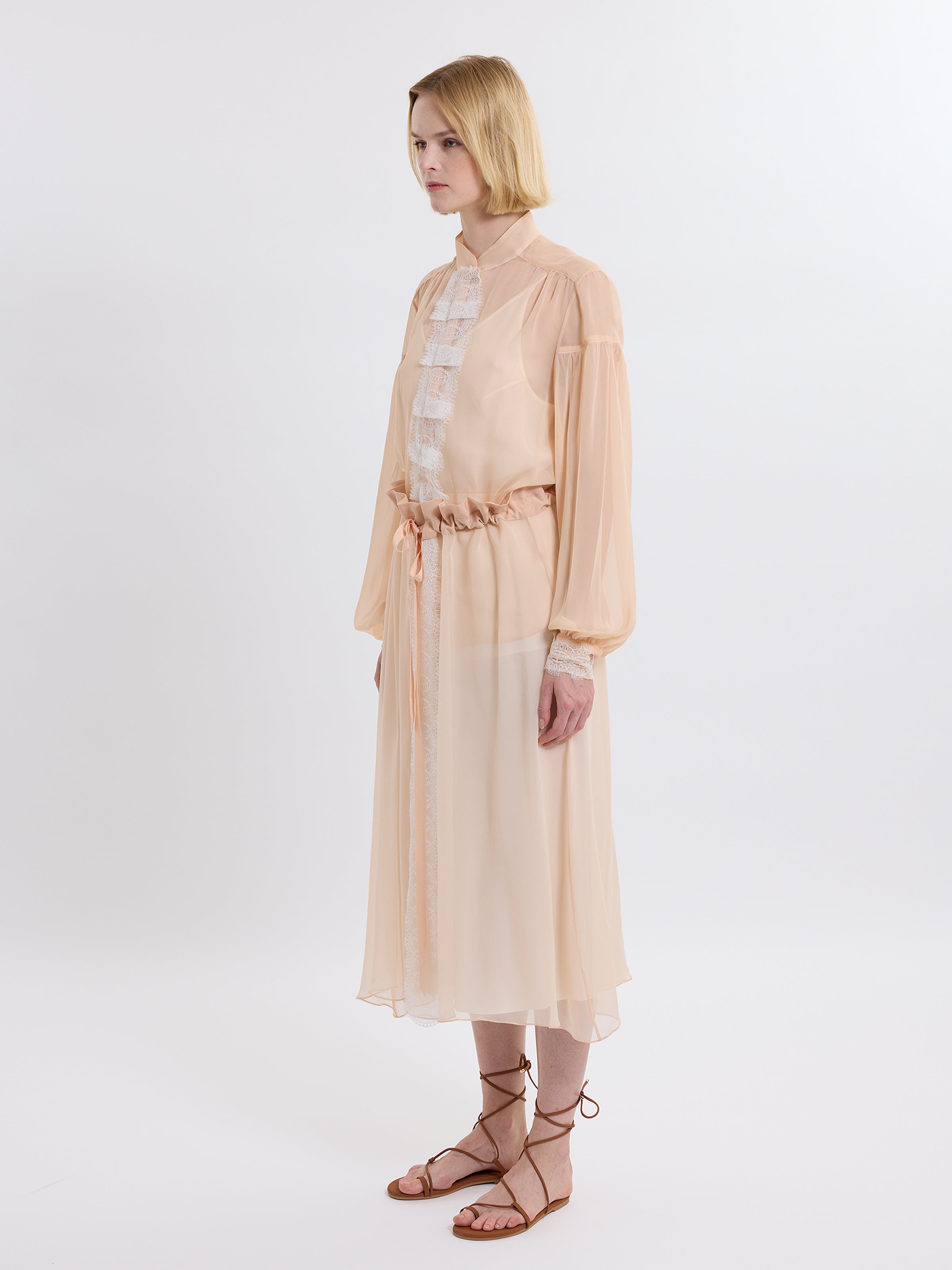 GATHERED RUFFLE SKIRT / ORGANIC SILK CHIFFON / BLUSH