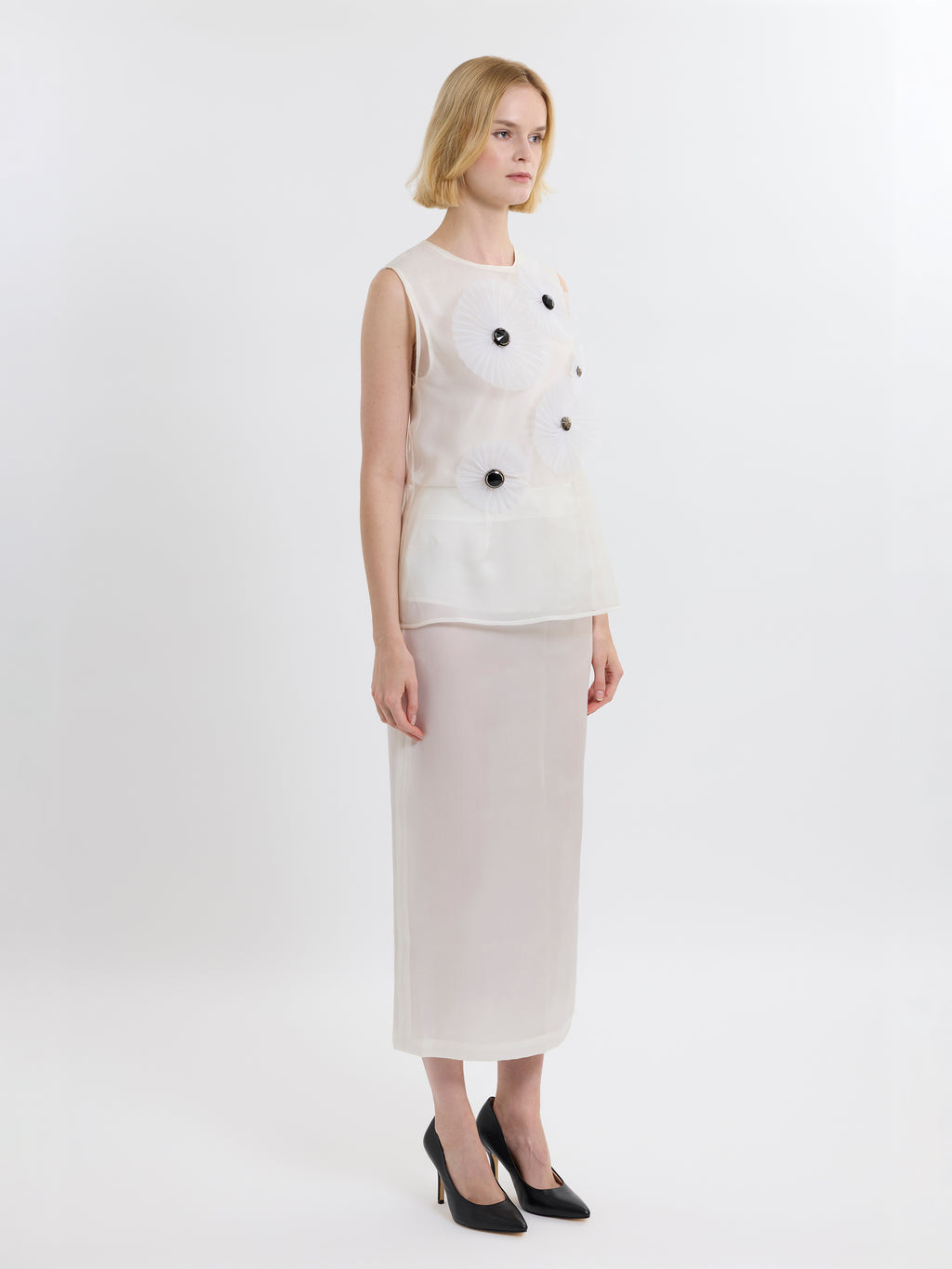 VICTORIA FAN TOP / ORGANIC SILK ORGANZA / GREIGE / LIMITED EDITION