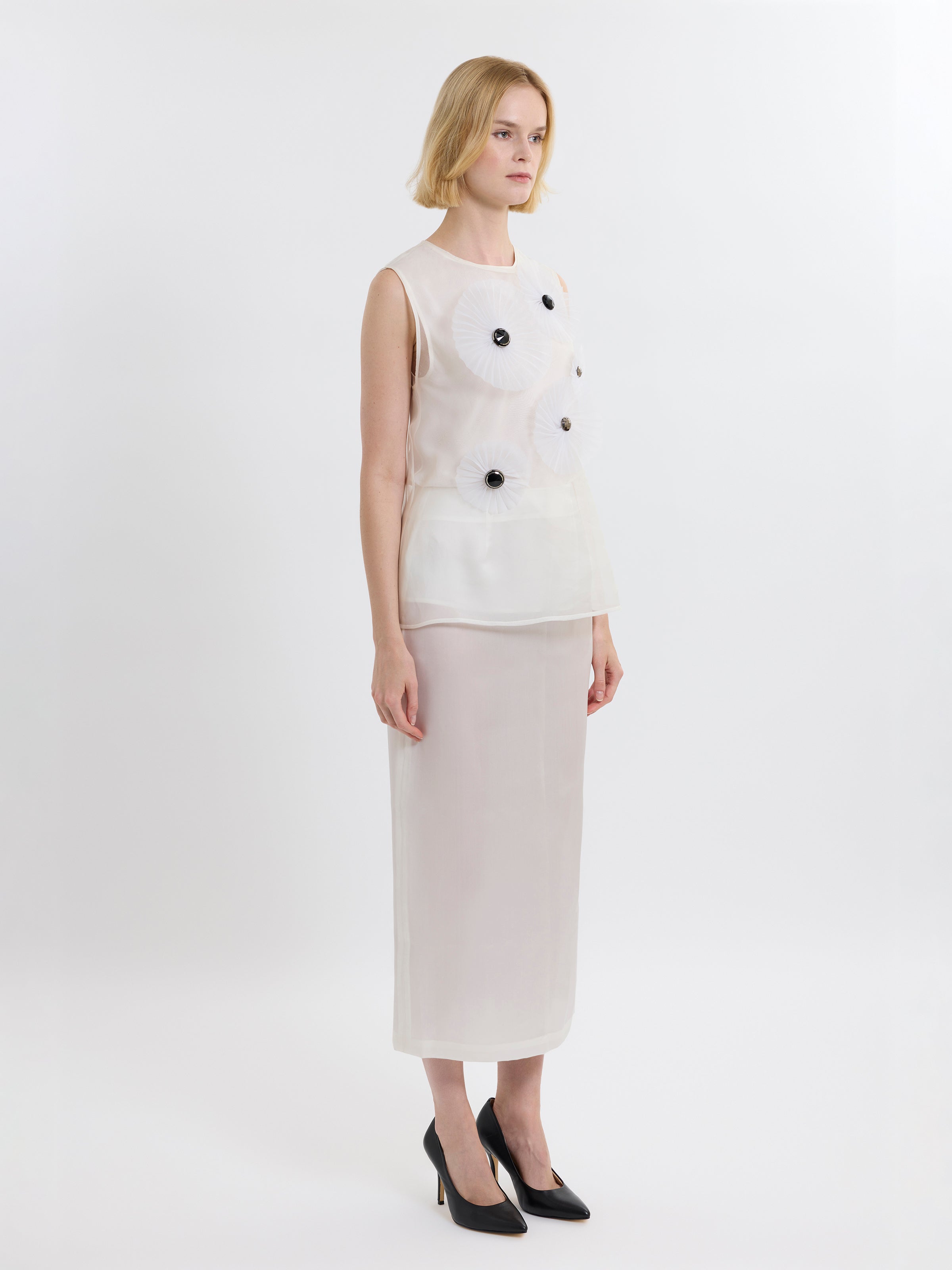 VICTORIA FAN TOP / ORGANIC SILK ORGANZA / GREIGE / LIMITED EDITION