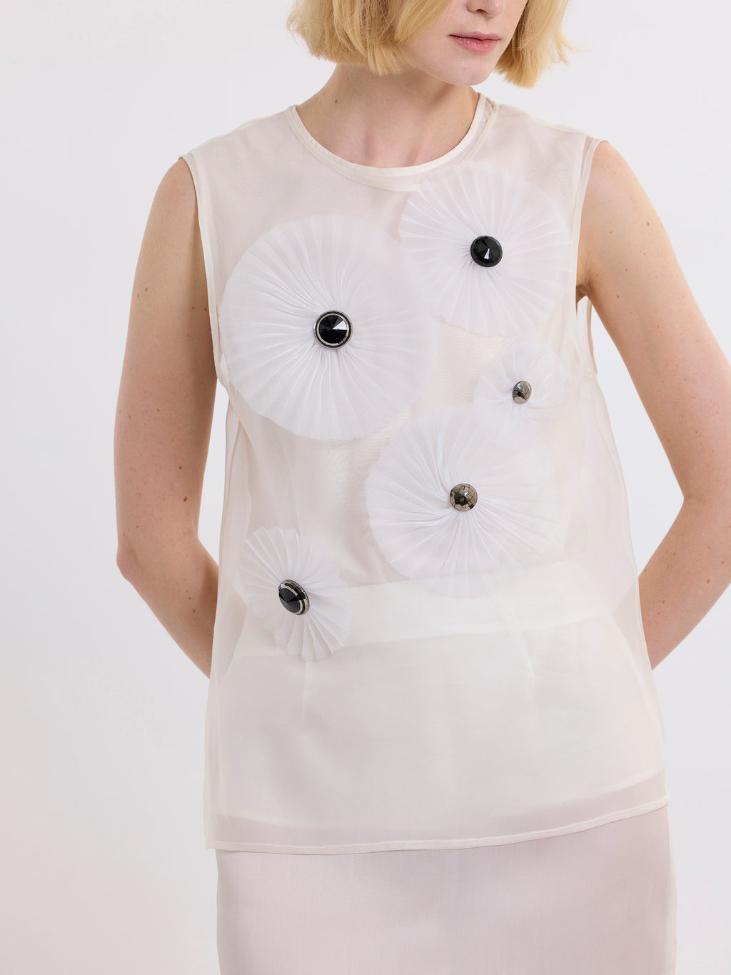 VICTORIA FAN TOP / ORGANIC SILK ORGANZA / GREIGE / LIMITED EDITION